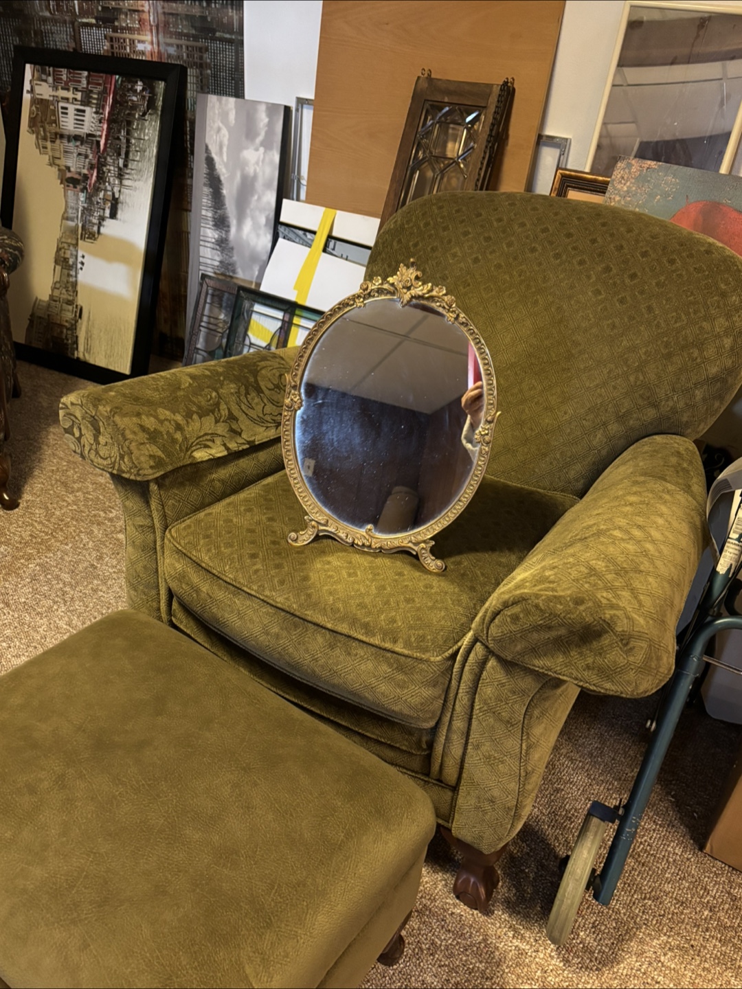 Antique Gold Oval Hand Mirror - photo 2