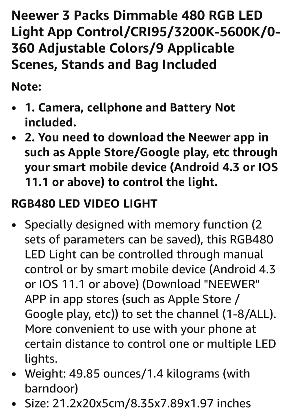 Neewer 3-Pack 480 RGB LED Light Kit with App Control image indicator(9)