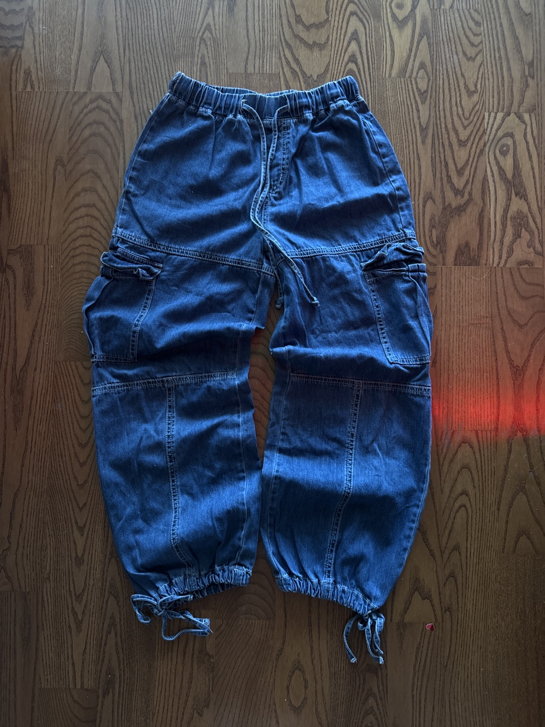 Cider Blue Denim Cargo Pants with Drawstrings