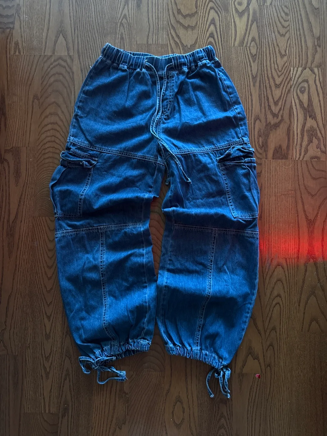 Cider Blue Denim Cargo Pants with Drawstrings thumbnail