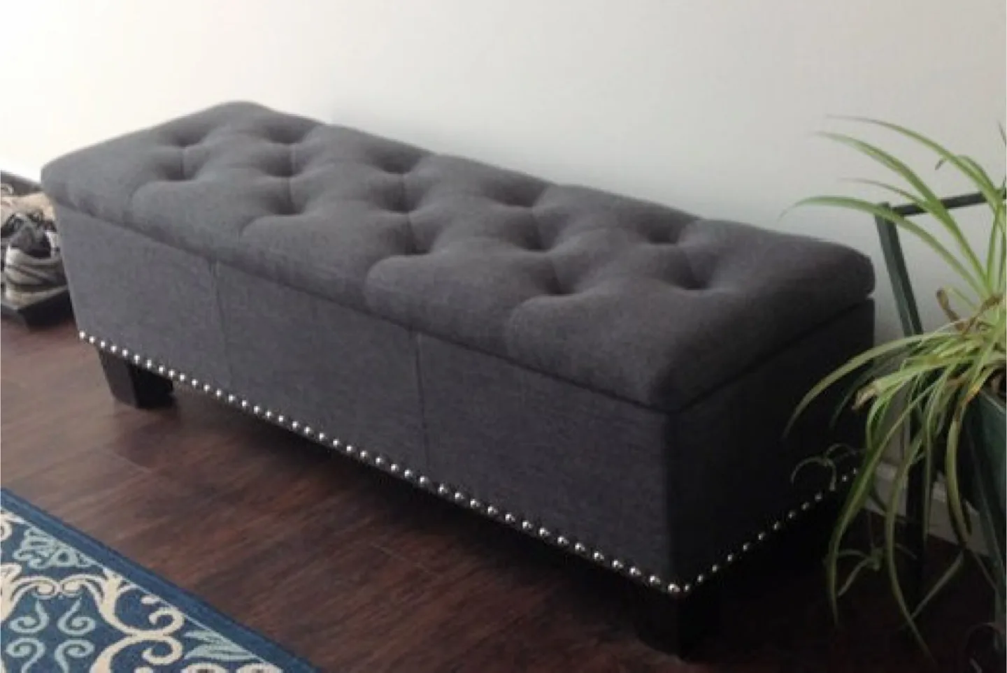 Gray Upholstered Nailhead Tufted Storage Ottoman Coffee Table thumbnail