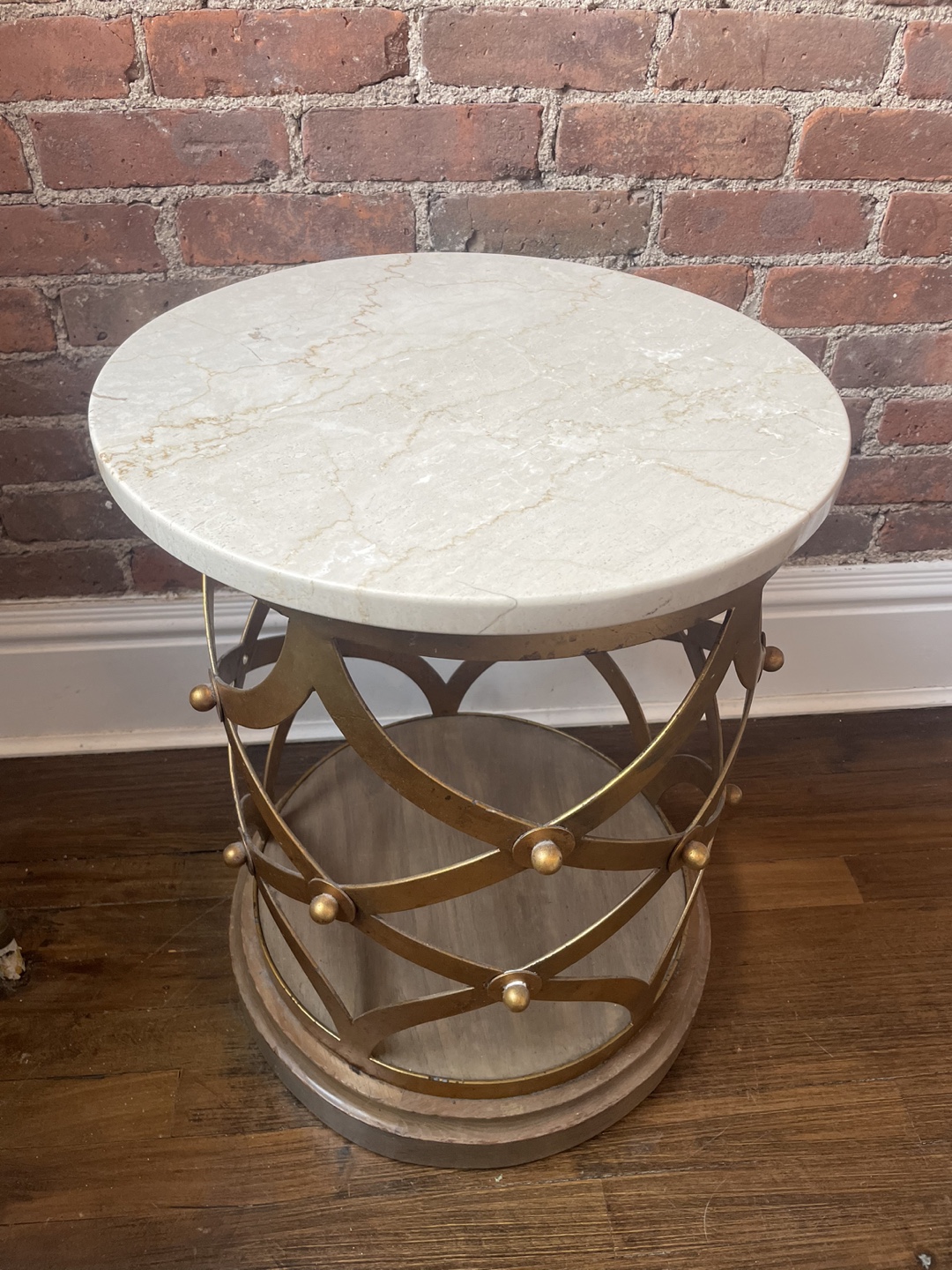 Gold Metal and Marble Accent Table - photo 3