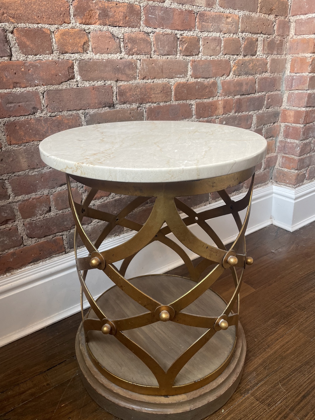 Gold Metal and Marble Accent Table