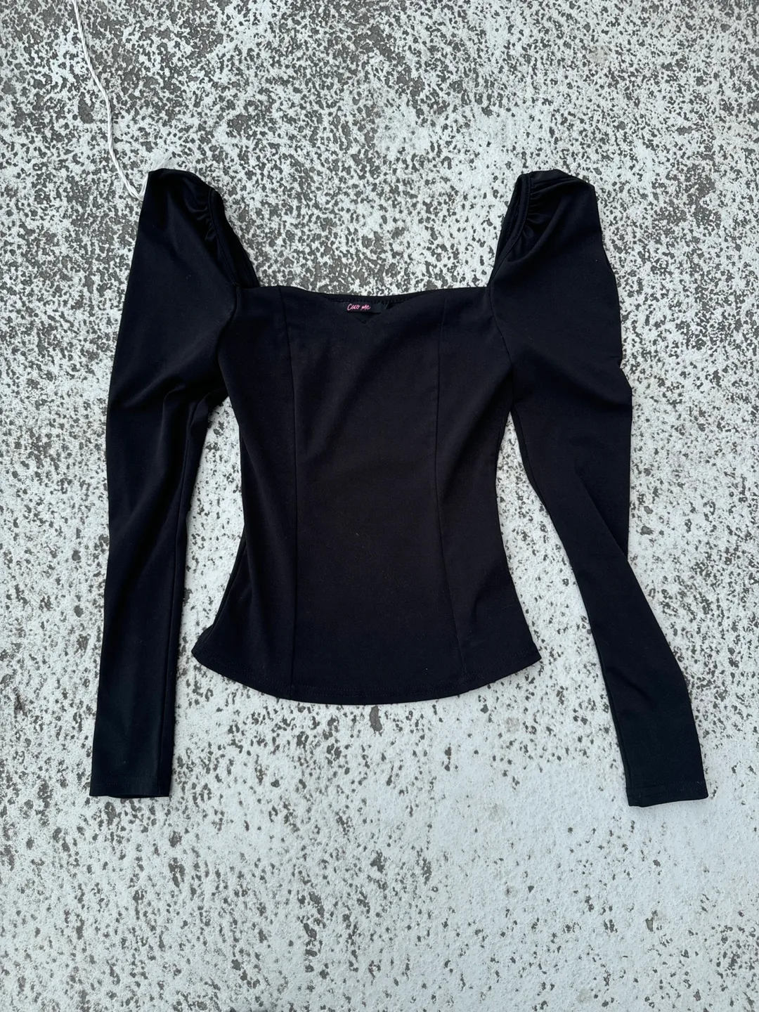 Black Puff Sleeve Square Neck Long Sleeve Top thumbnail