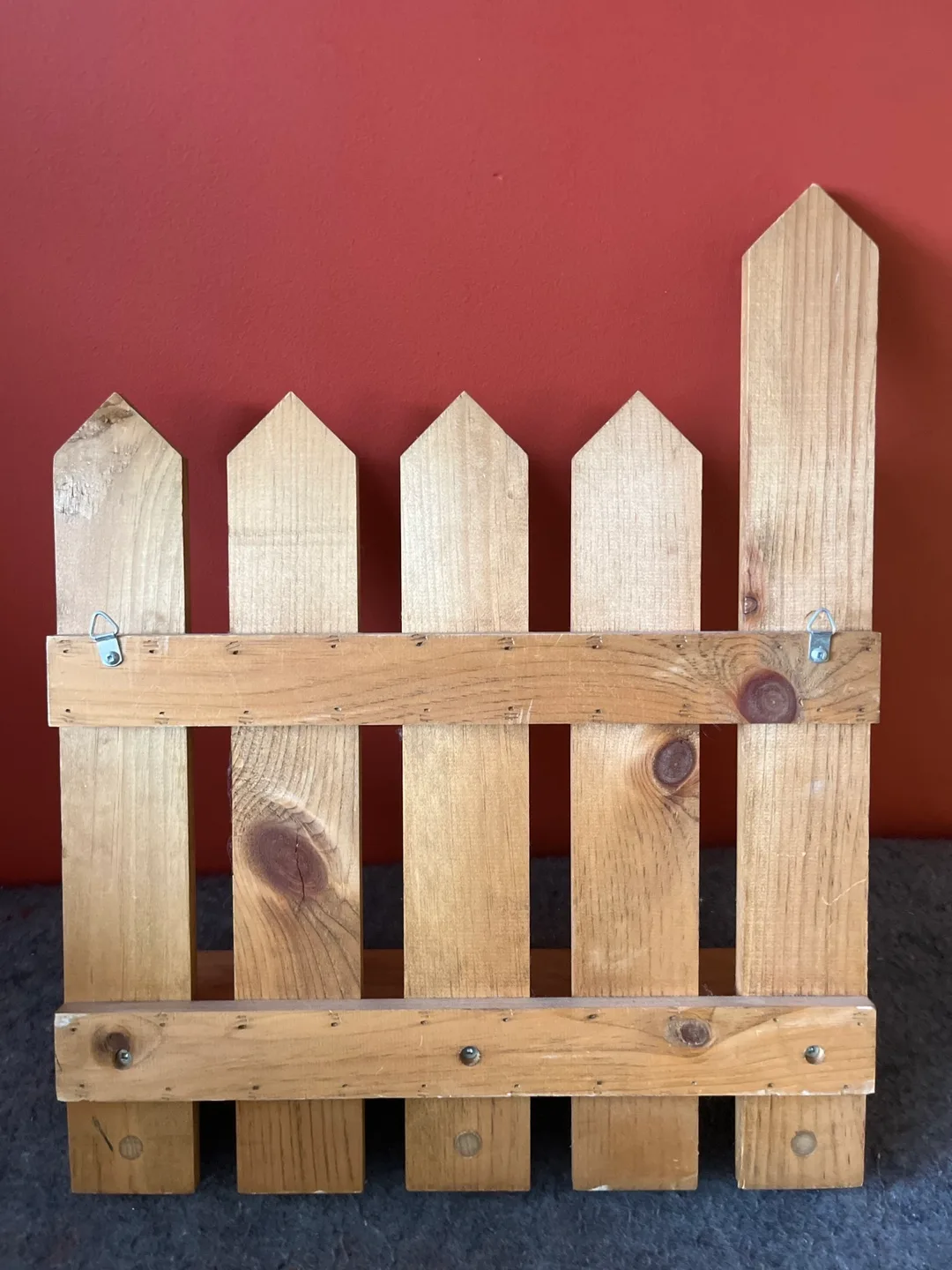 Wooden Fence-Style Wall Shelf with Hooks image indicator(2)