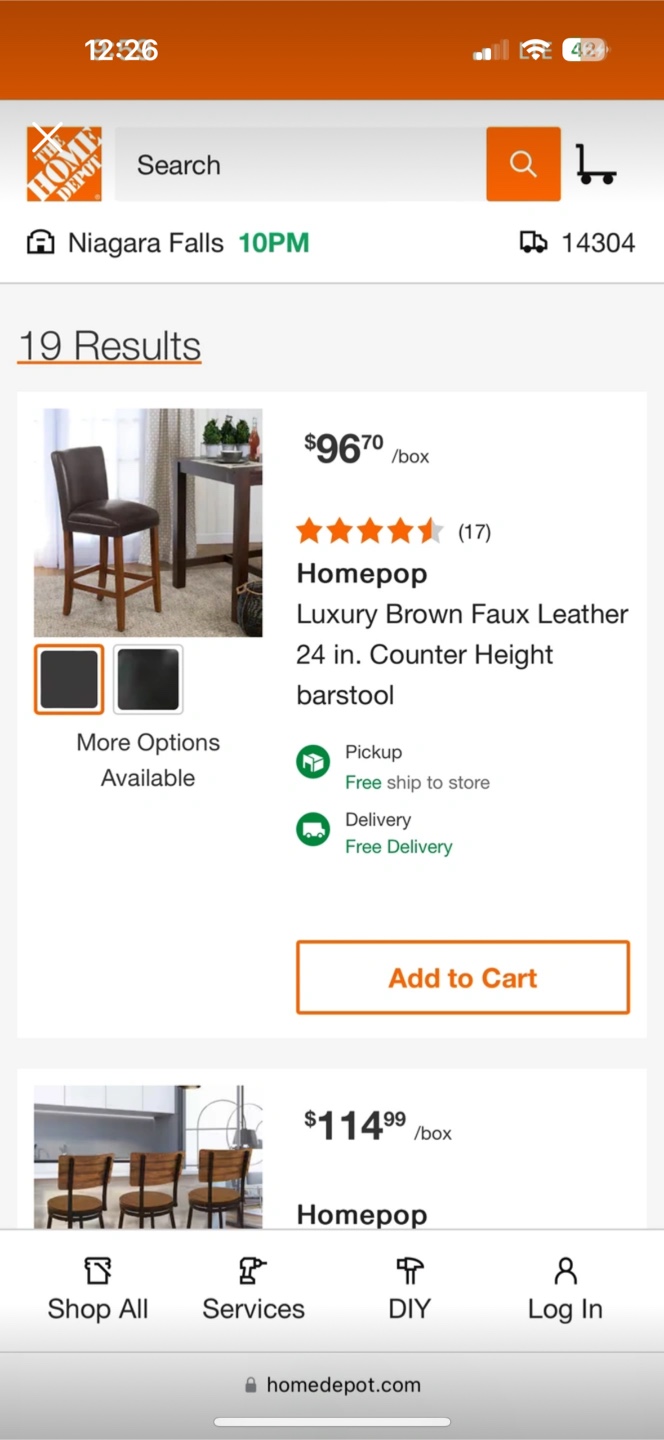 Homepop Brown Faux Leather Bar Stool