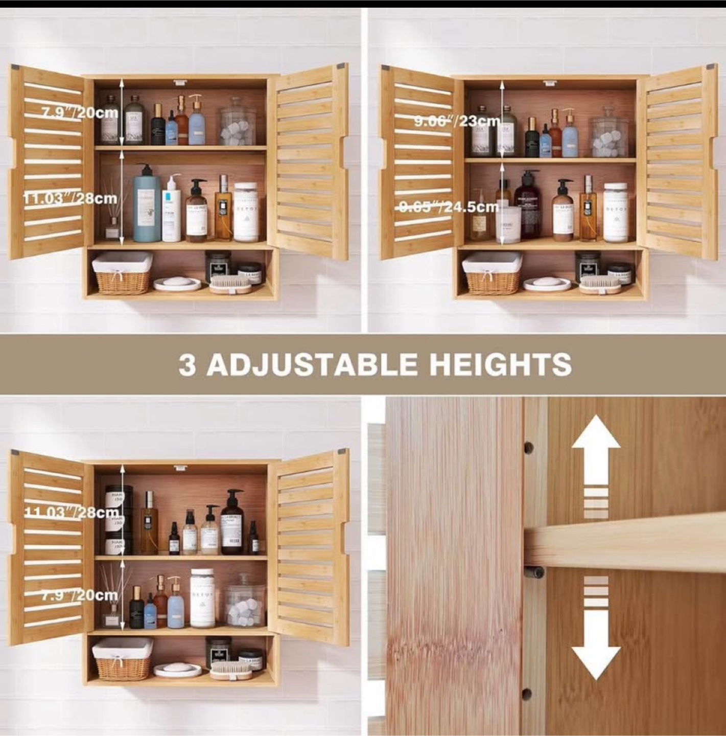 Bamboo Wall Mounted Bathroom Cabinet with Adjustable Shelves - photo 5