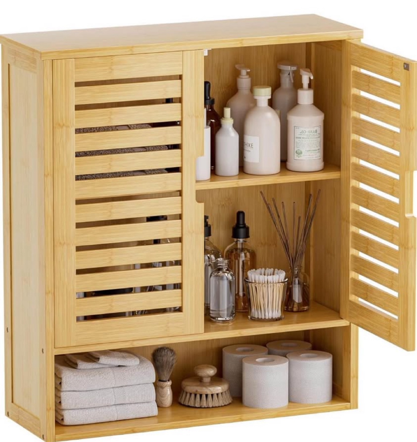 Bamboo Wall Mounted Bathroom Cabinet with Adjustable Shelves