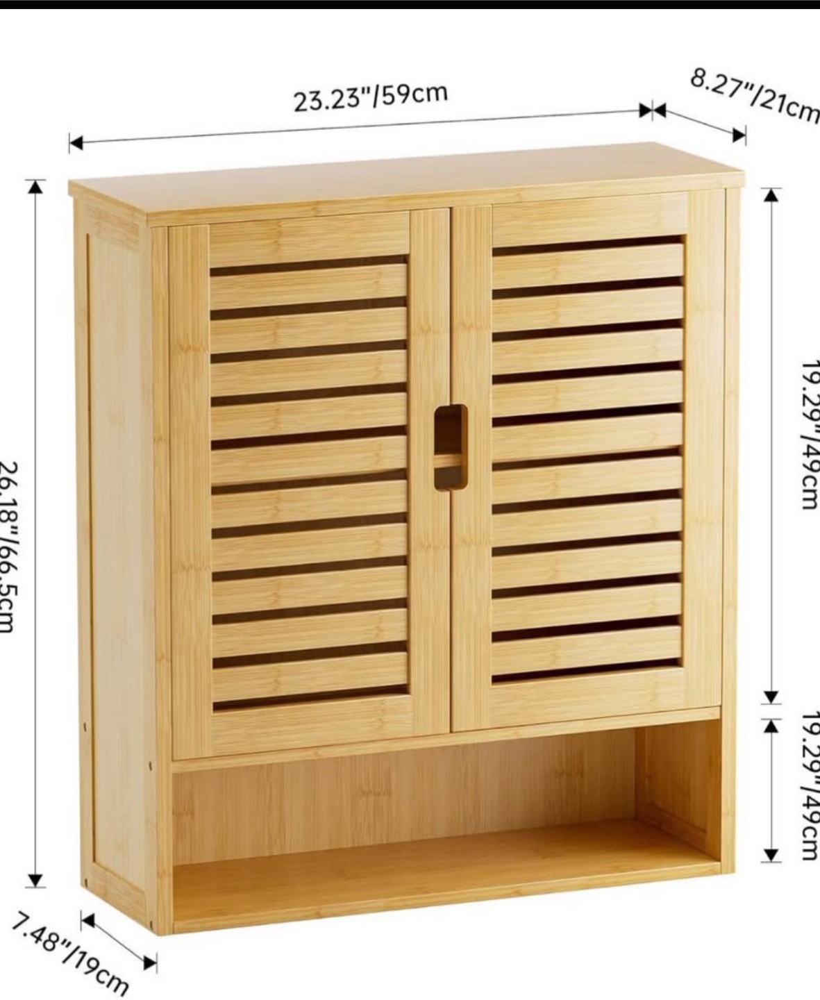 Bamboo Wall Mounted Bathroom Cabinet with Adjustable Shelves - photo 3