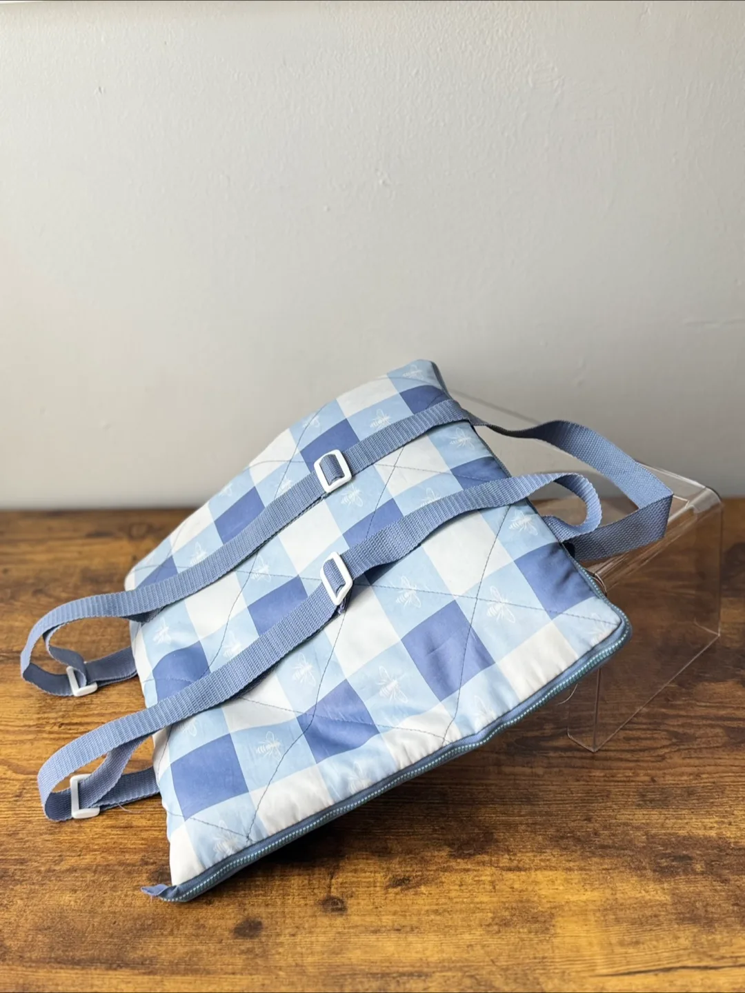 Blue Gingham Picnic Blanket Backpack thumbnail