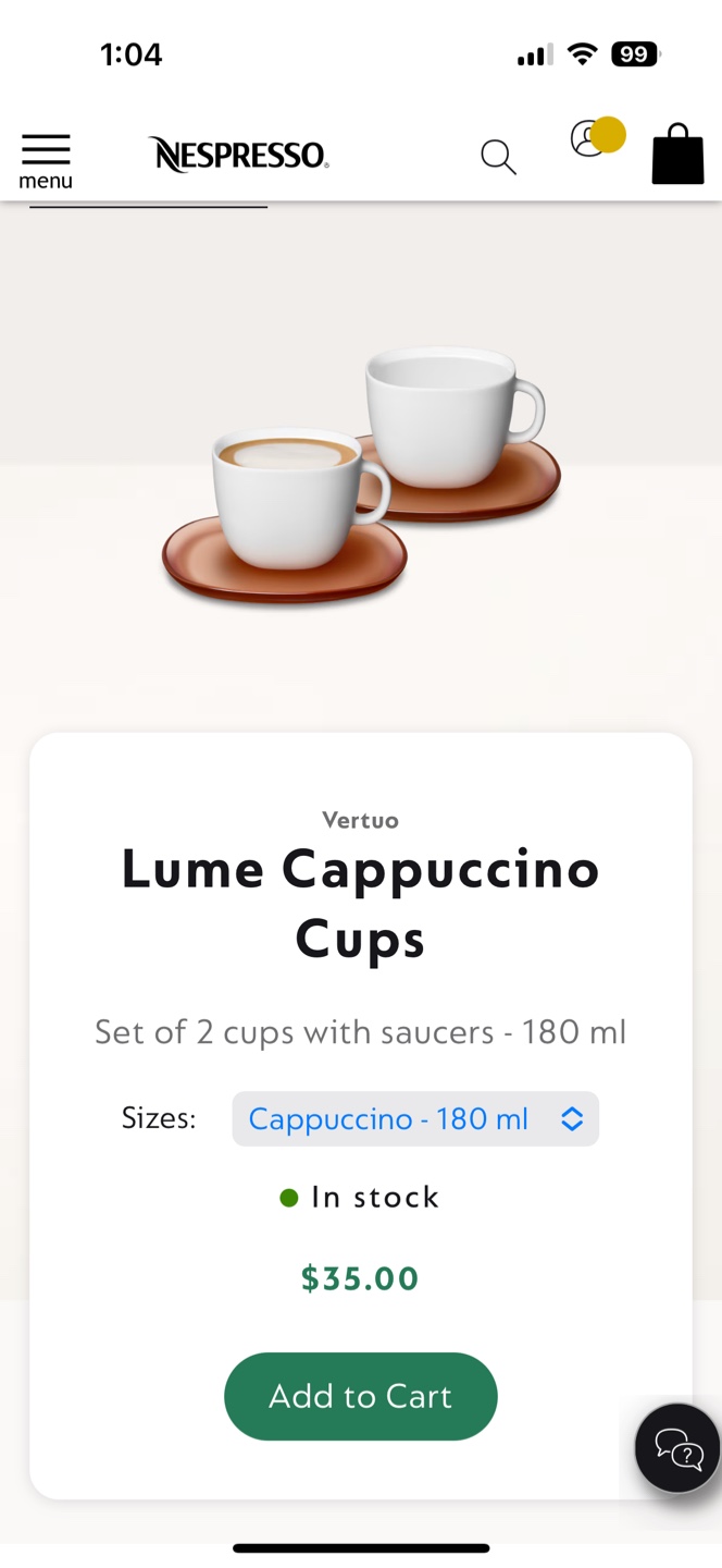 Nespresso Lume Cappuccino Cups - Set of 2
