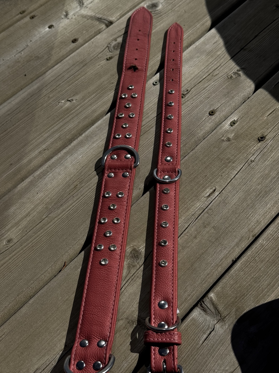 Two Pink Leather Dog Collars and Leash Set - photo 2