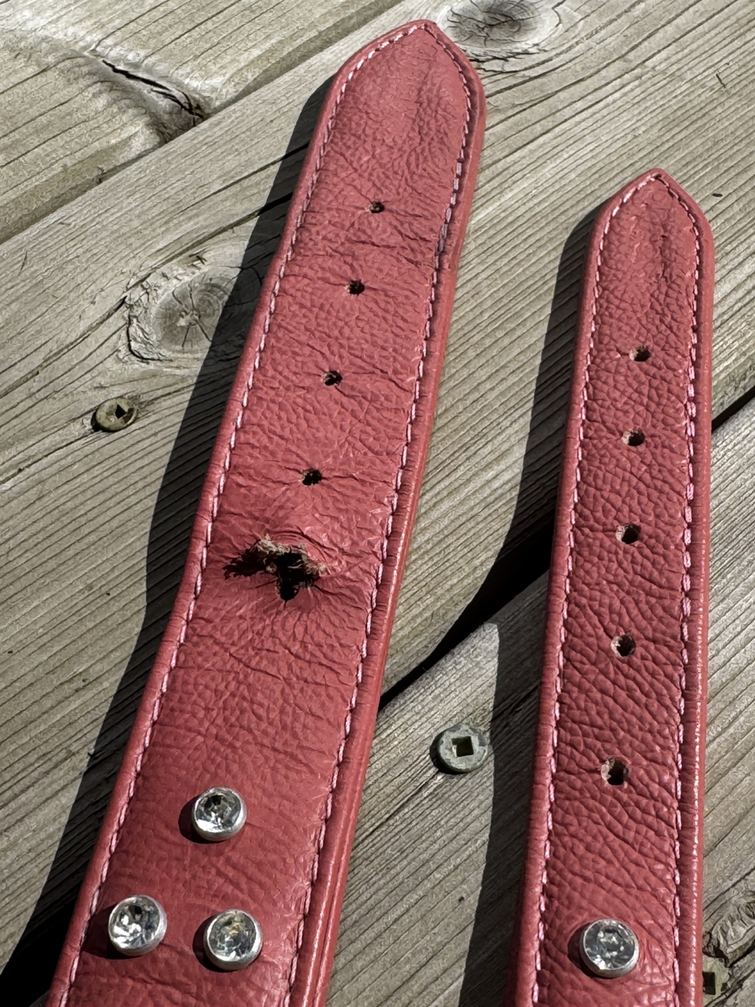 Two Pink Leather Dog Collars and Leash Set - photo 4