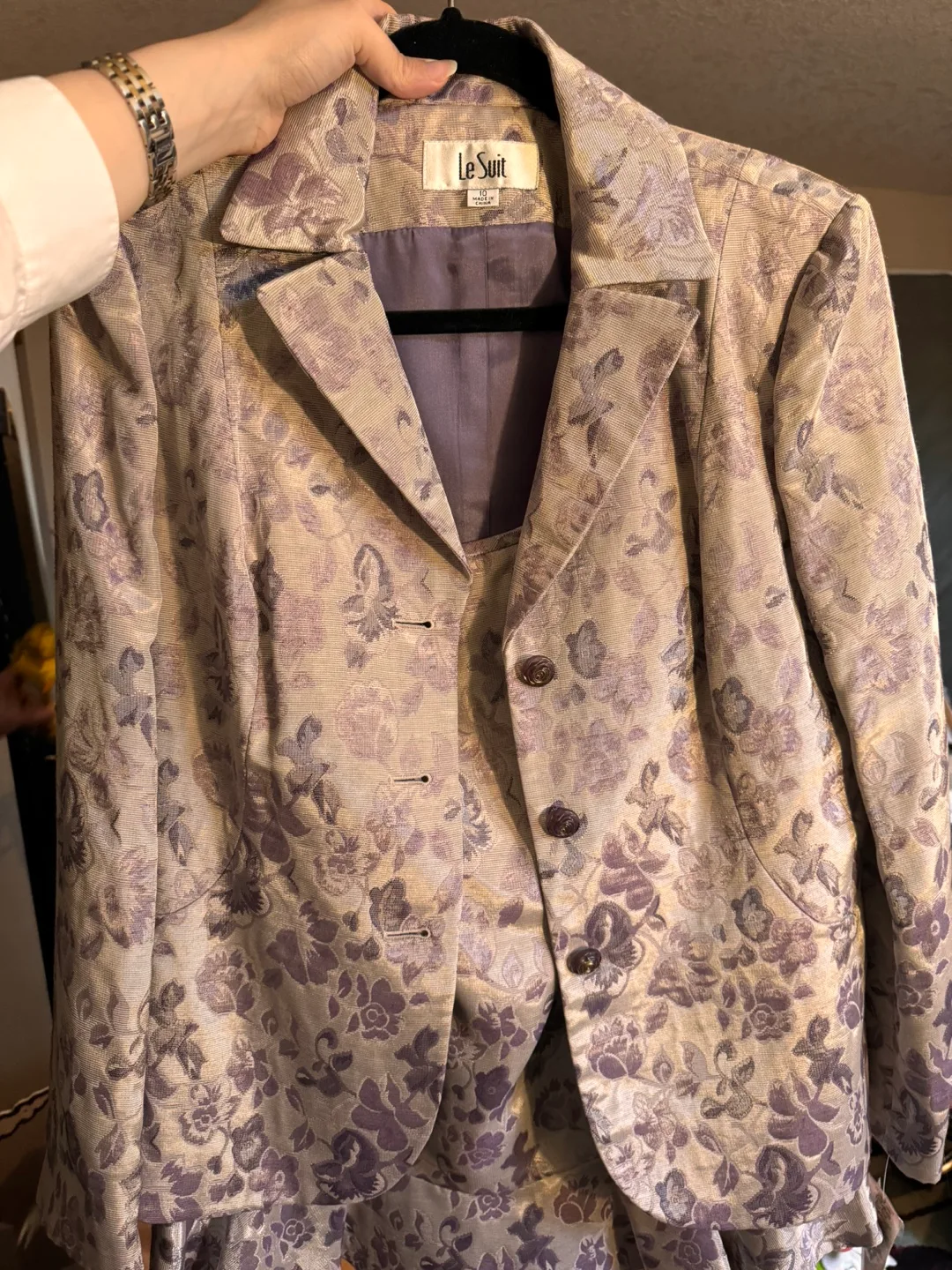 Le Suit Women's Purple Floral Suit Size 12 thumbnail