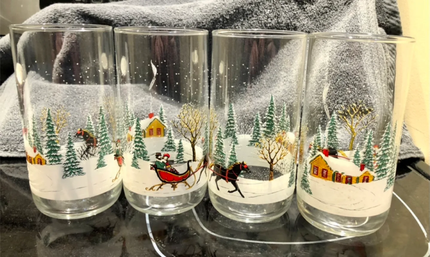 Set of Four Painted Winter Glasses thumbnail