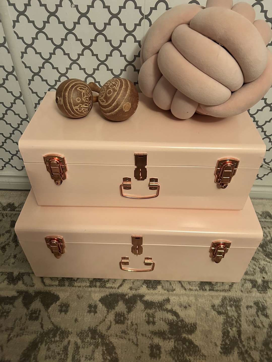 🧡Set of Two Pink Metal Storage Trunks with Rose Gold Accents - photo 2