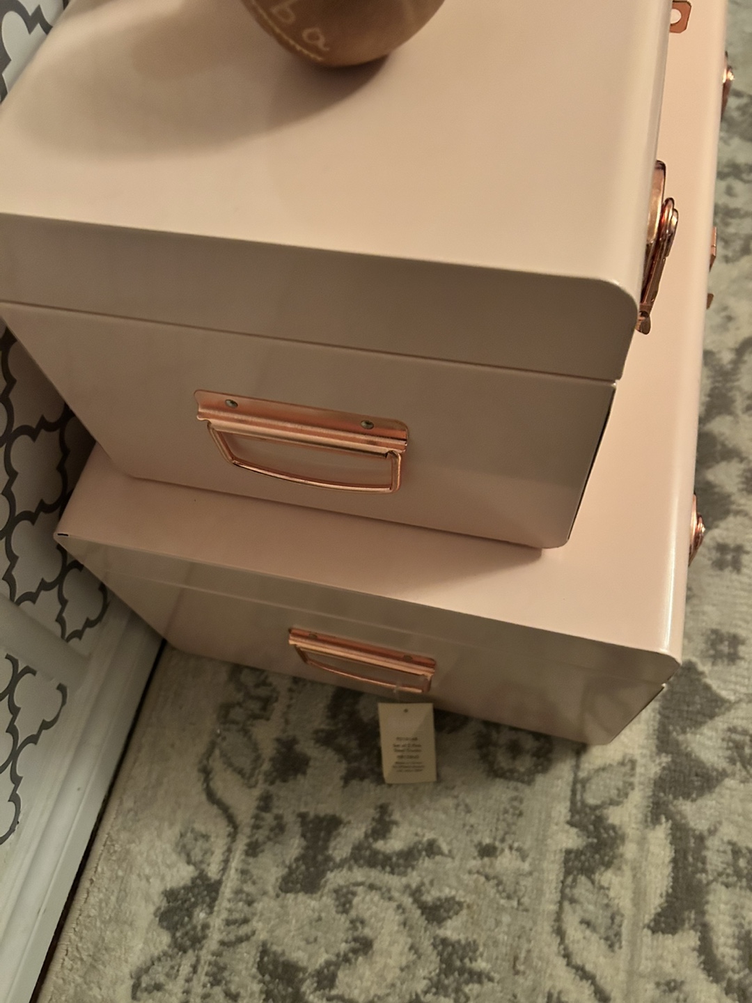 🧡Set of Two Pink Metal Storage Trunks with Rose Gold Accents - photo 3