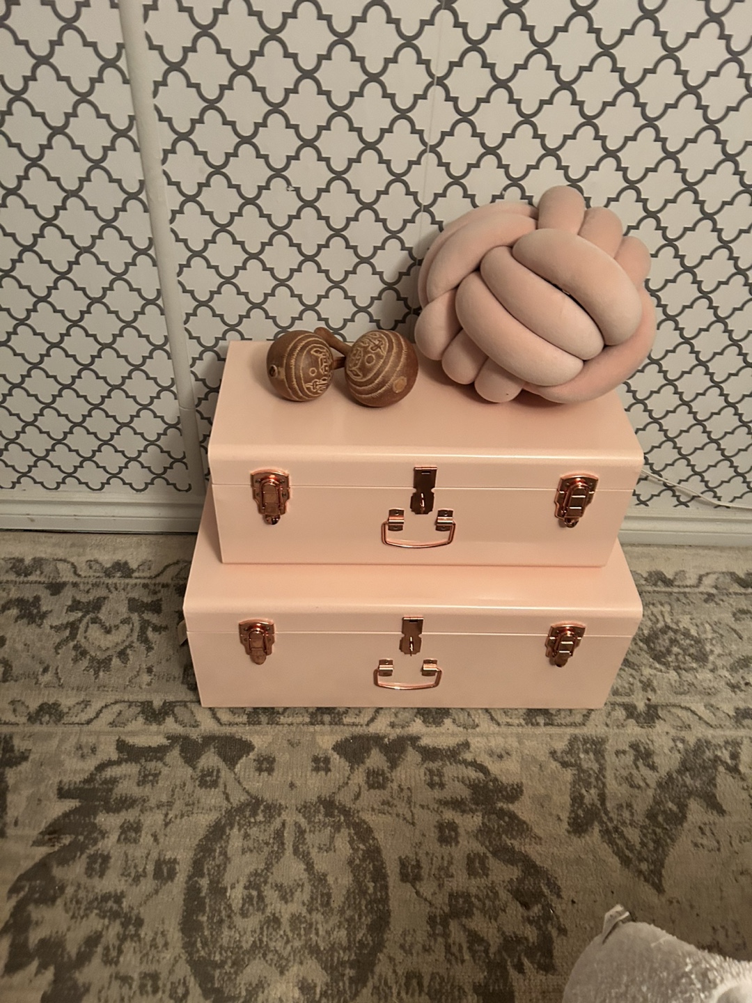 🧡Set of Two Pink Metal Storage Trunks with Rose Gold Accents