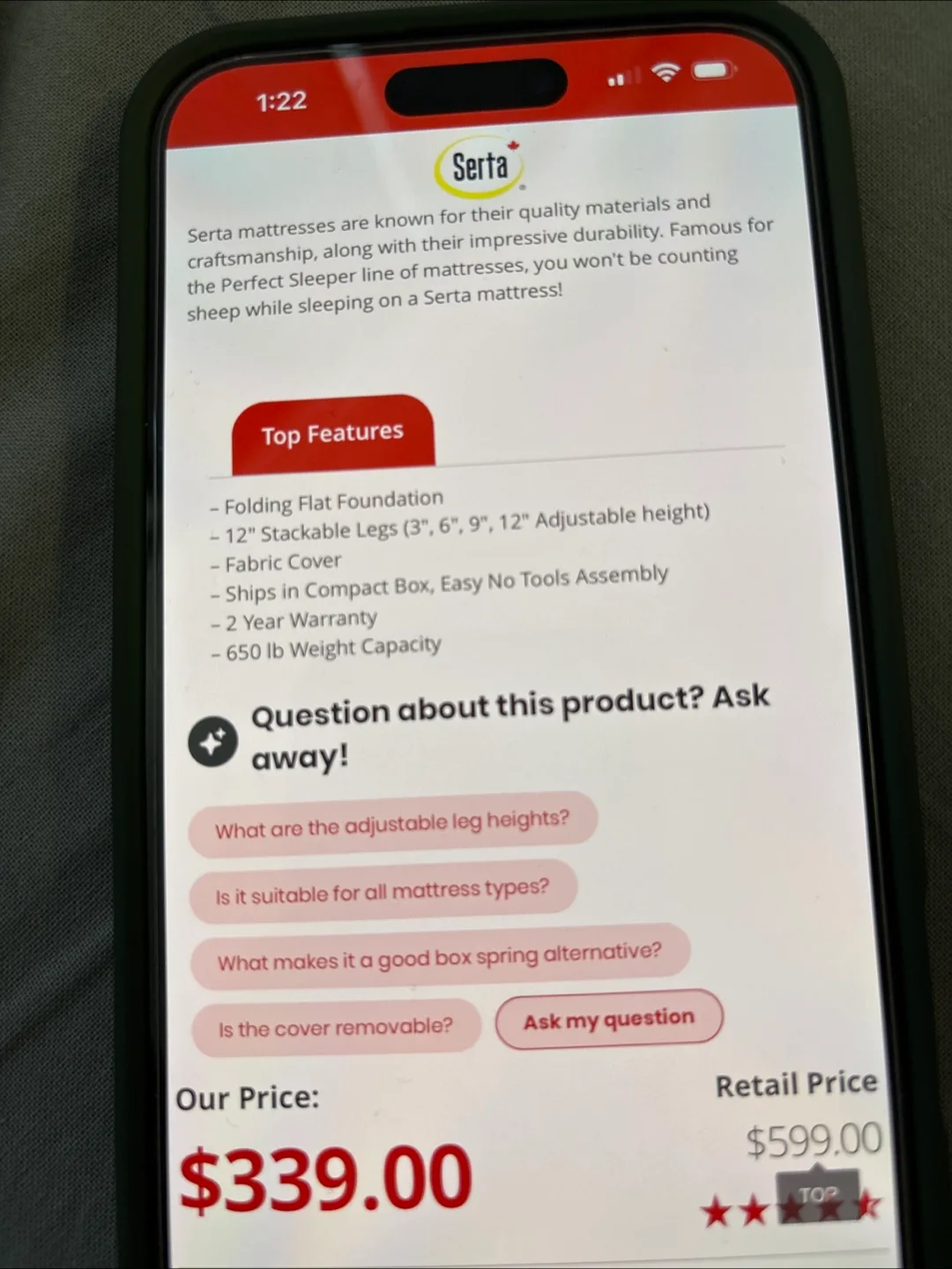 New Serta Pro Platform Base Double/Full Bed Frame image indicator(4)