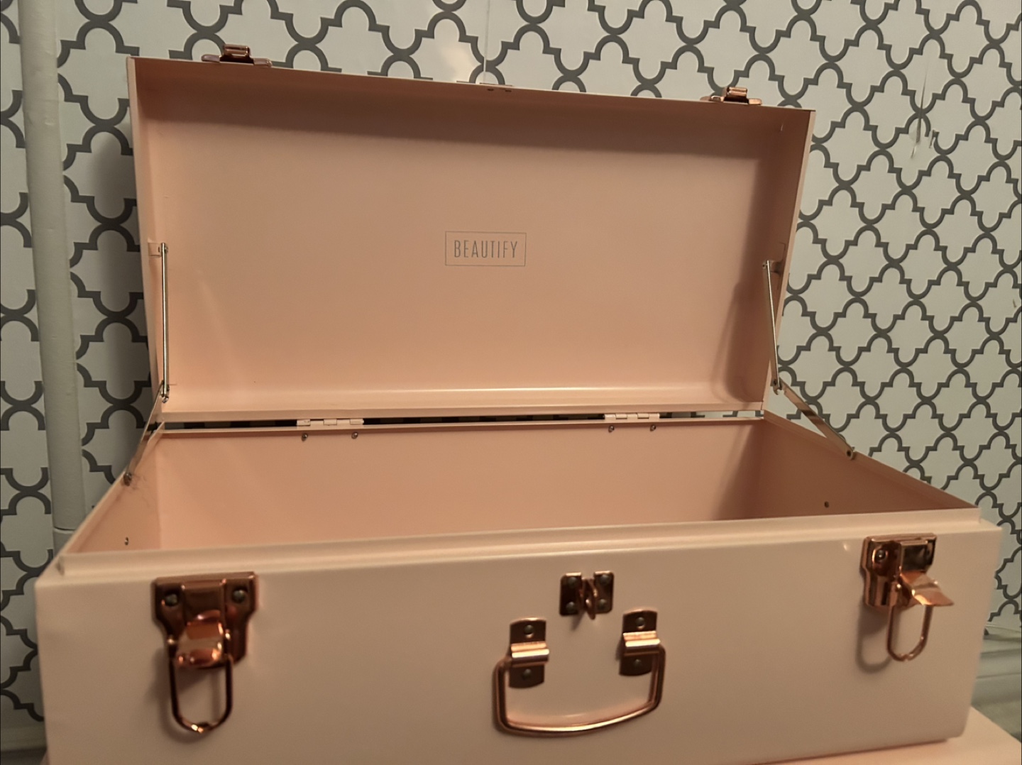 🧡Set of Two Pink Metal Storage Trunks with Rose Gold Accents - photo 5