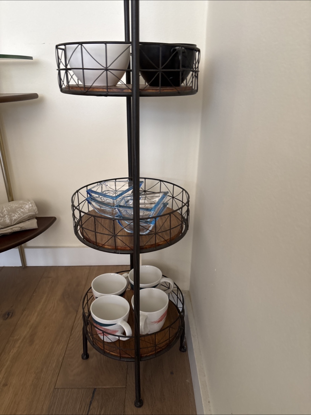 3-Tier Metal Serving Stand with Wooden Shelves - photo 2