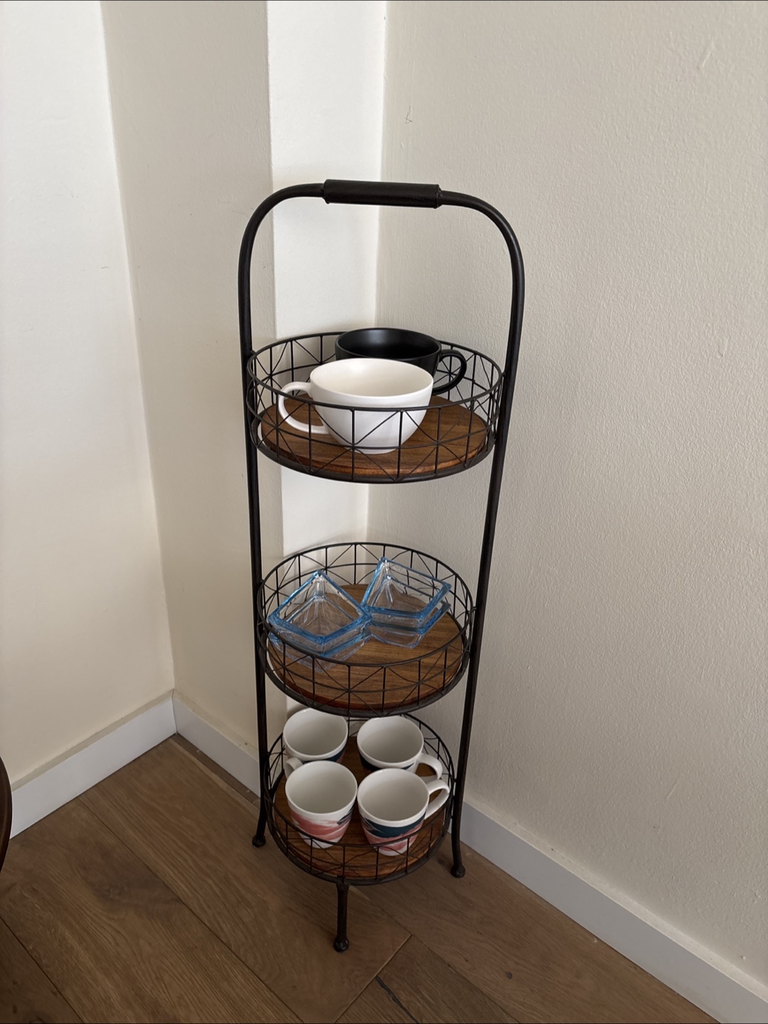 3-Tier Metal Serving Stand with Wooden Shelves