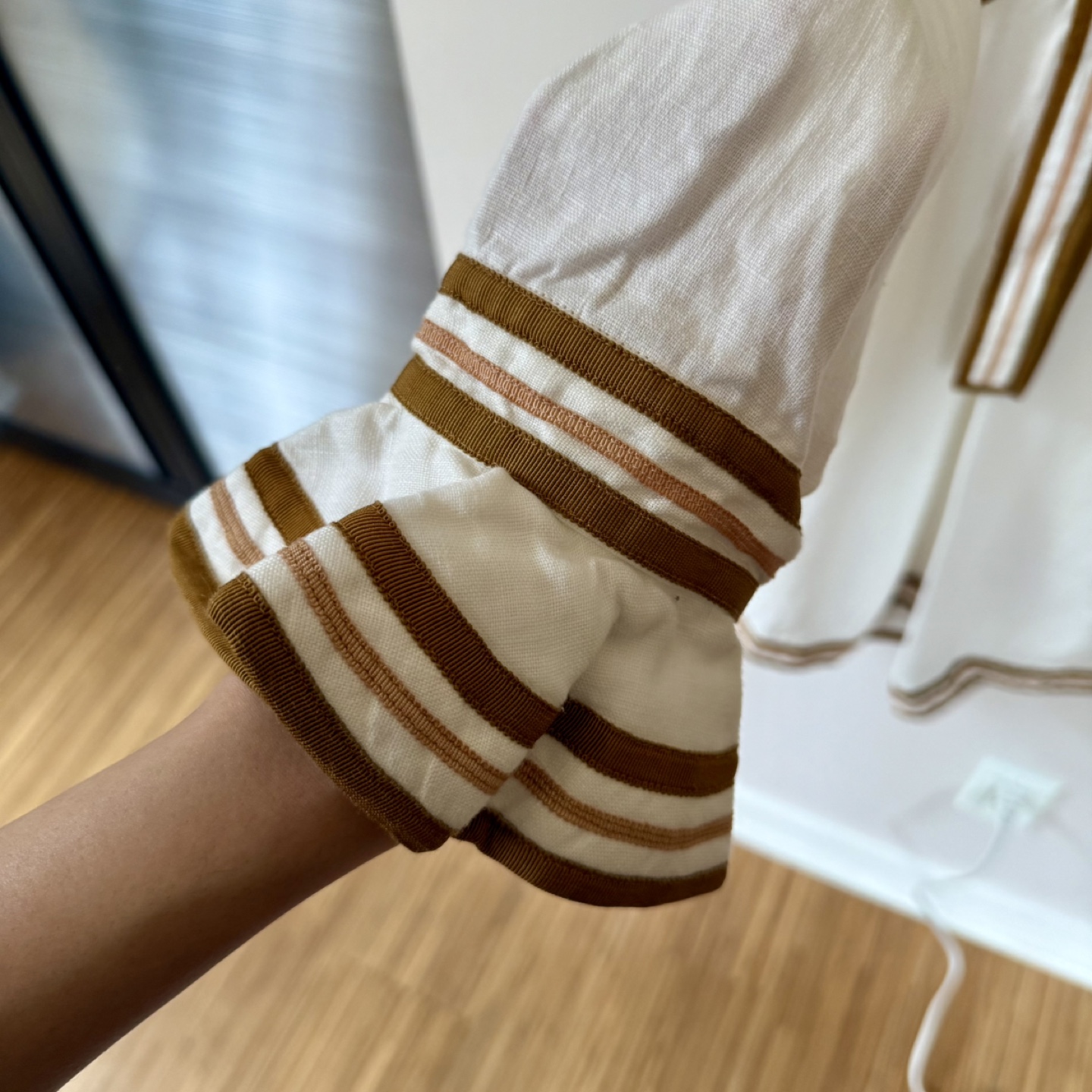 white linen&cotton mini dress with brown stripes - photo 3