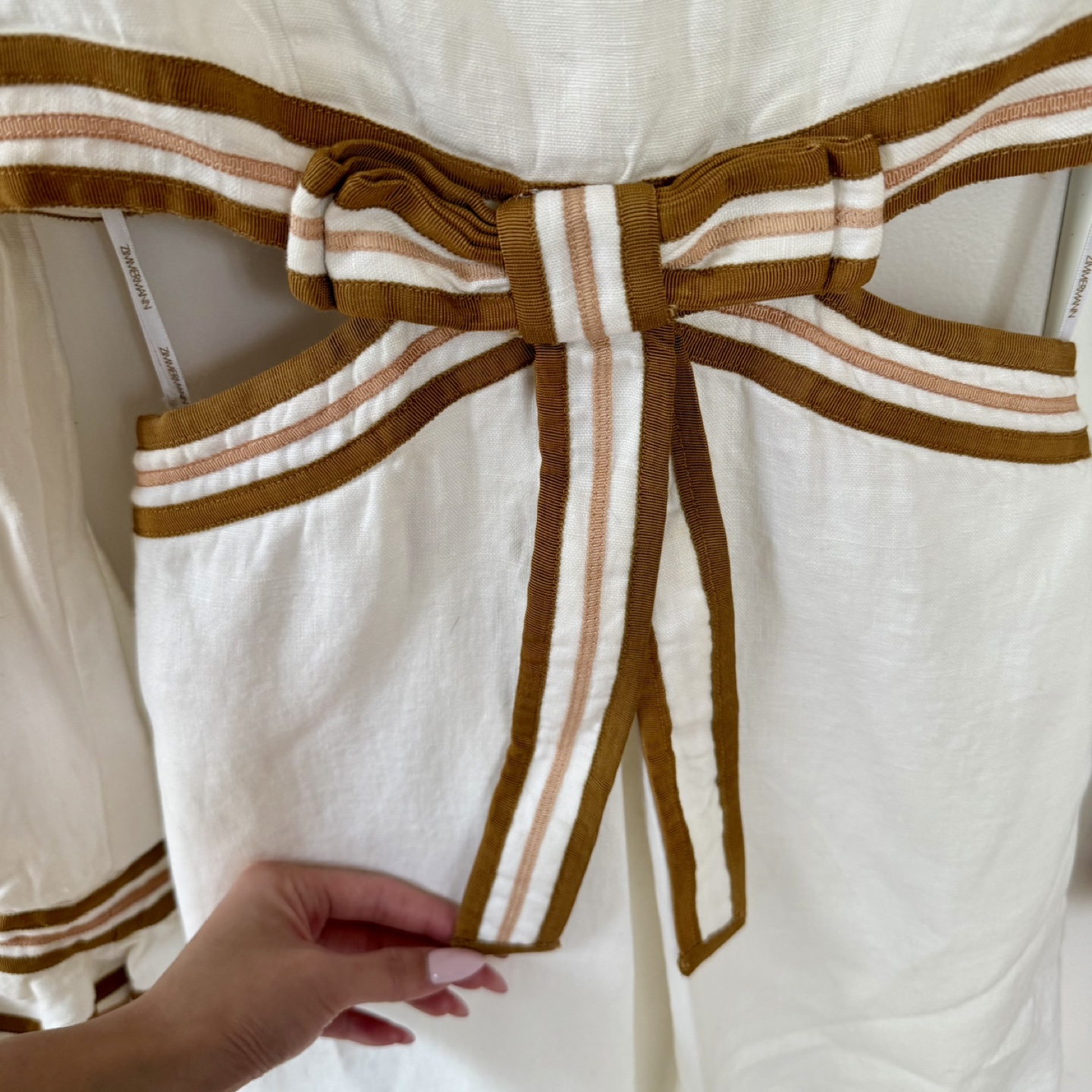 white linen&cotton mini dress with brown stripes - photo 5