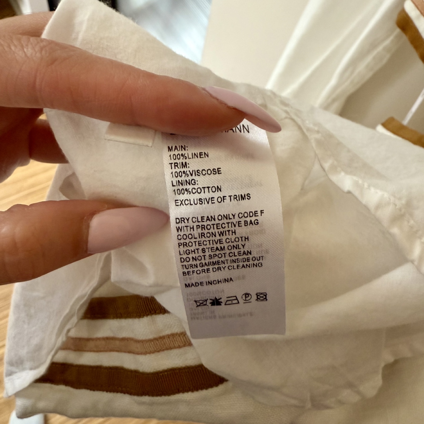 white linen&cotton mini dress with brown stripes - photo 4