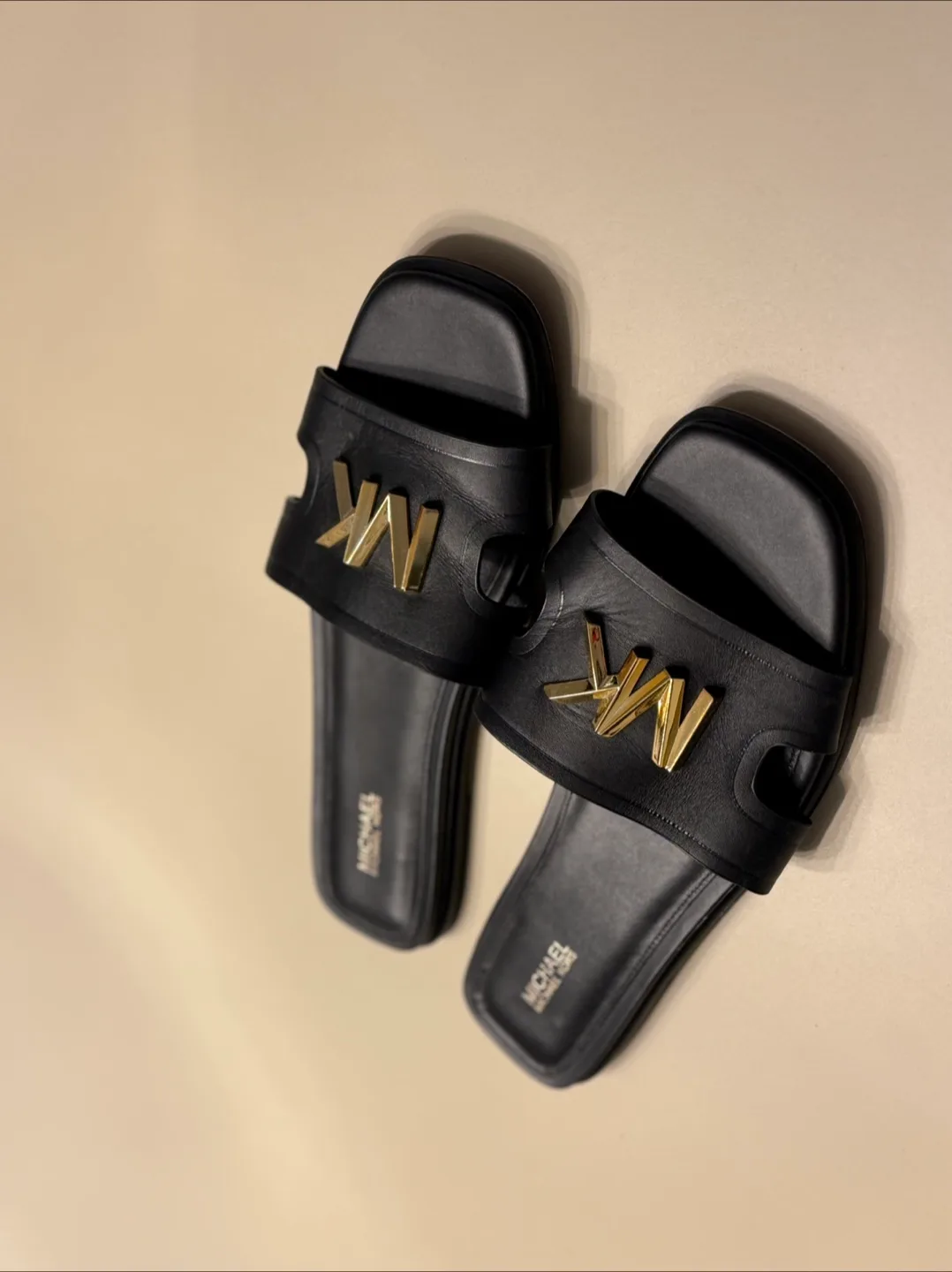 Michael Kors Black Leather Slides - Size 9M thumbnail