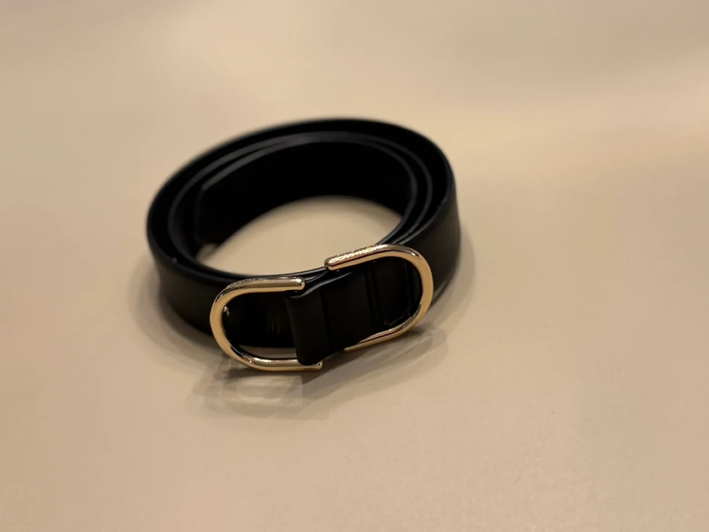 Black Leather Belt with Gold Buckle image indicator(3)