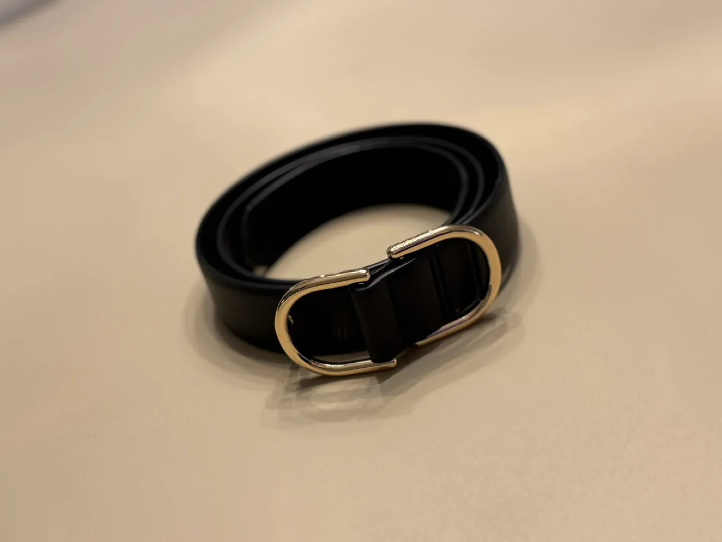 Black Leather Belt with Gold Buckle thumbnail