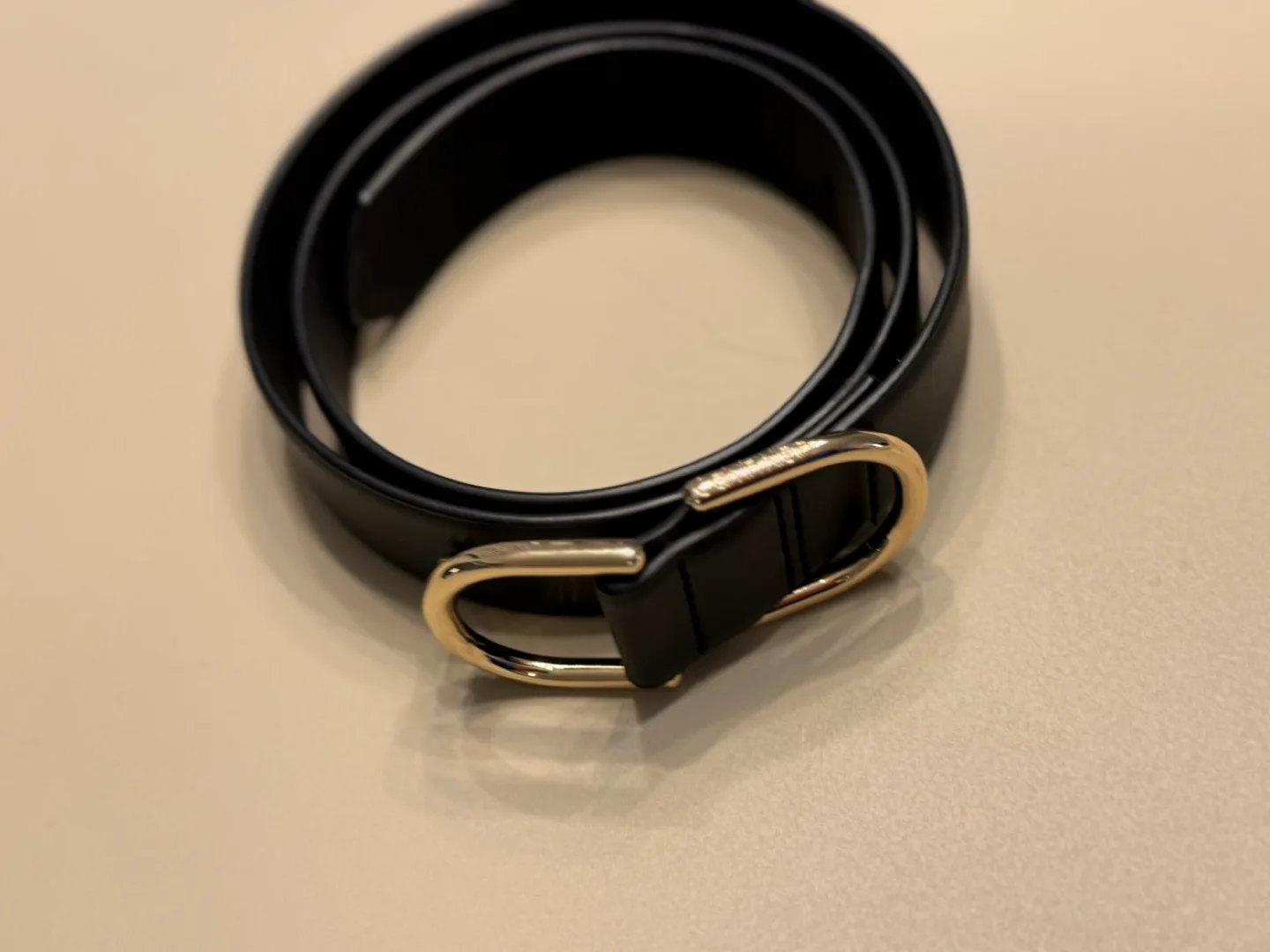 Black Leather Belt with Gold Buckle image indicator(2)