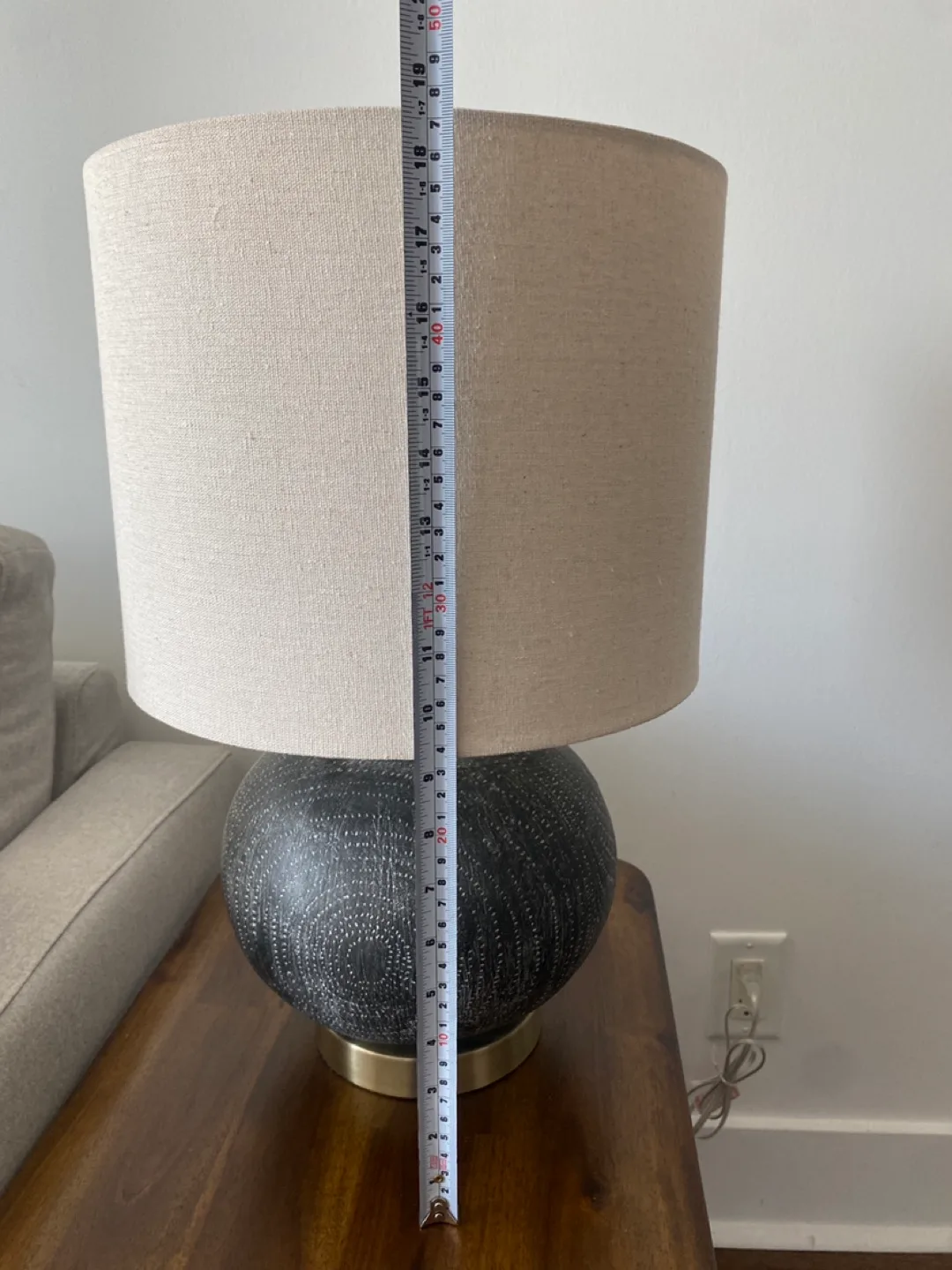 Dark Grey Table Lamp with Beige Shade image indicator(2)