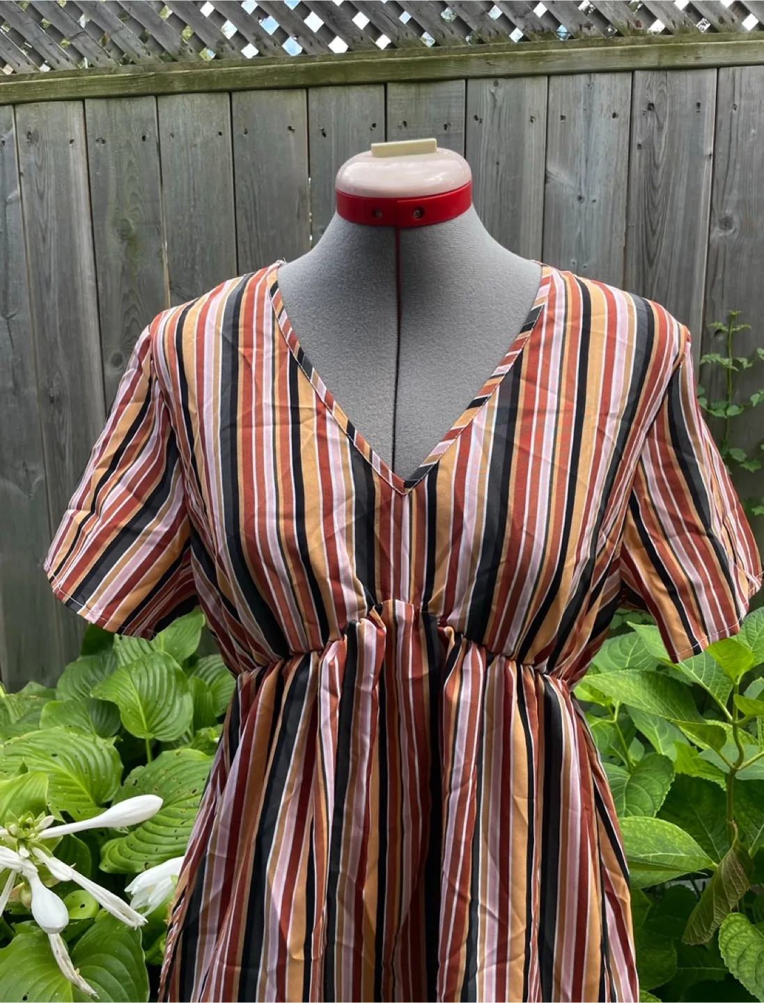 Striped empire waist midi dress thumbnail