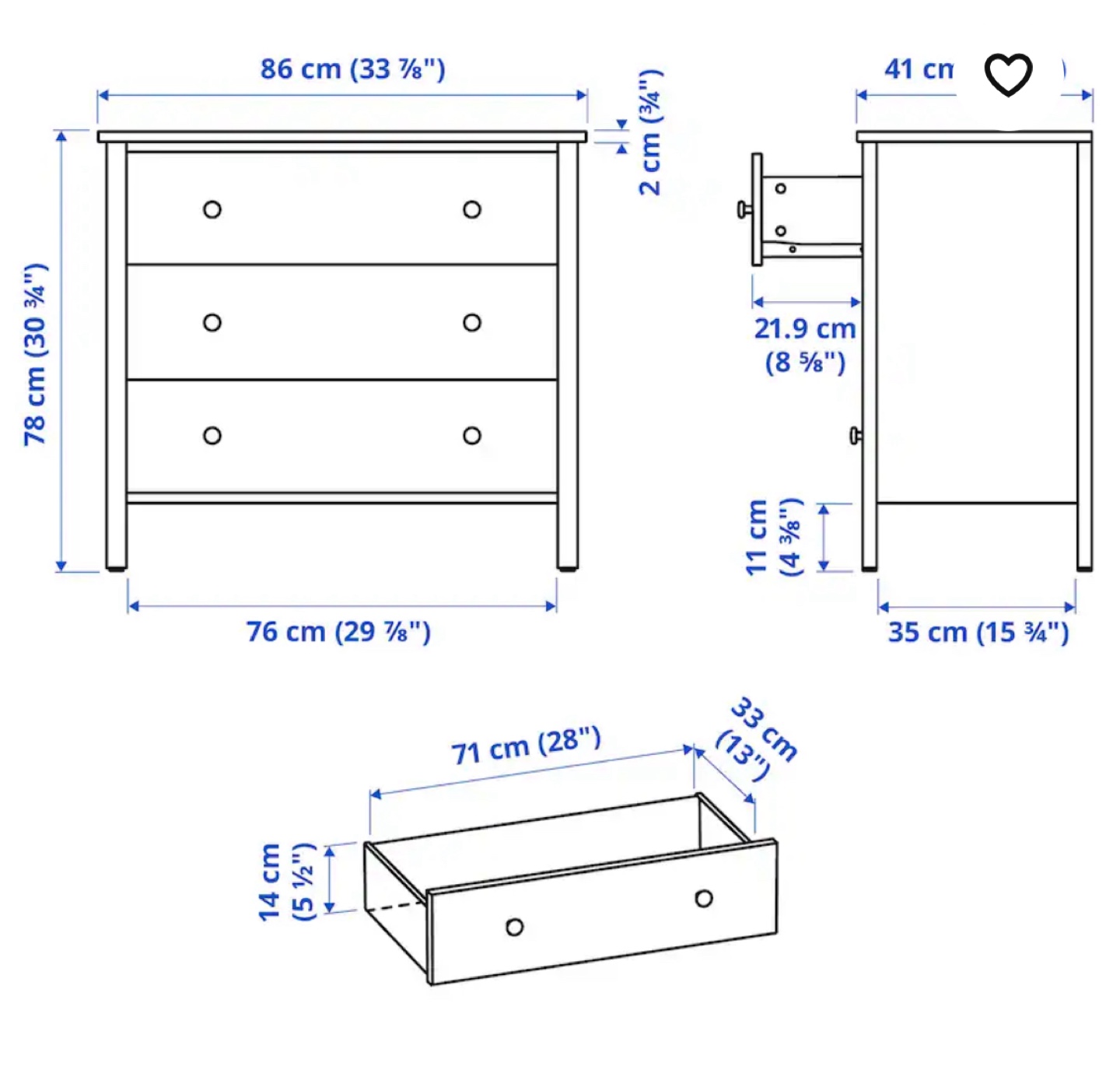 IKEA HEMNES 3-drawer Chest White - photo 5