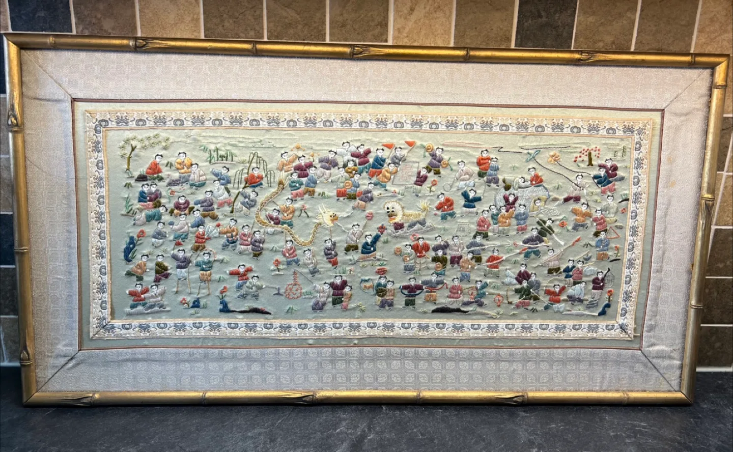 Vintage Chinese Silk Embroidery Framed Artwork thumbnail