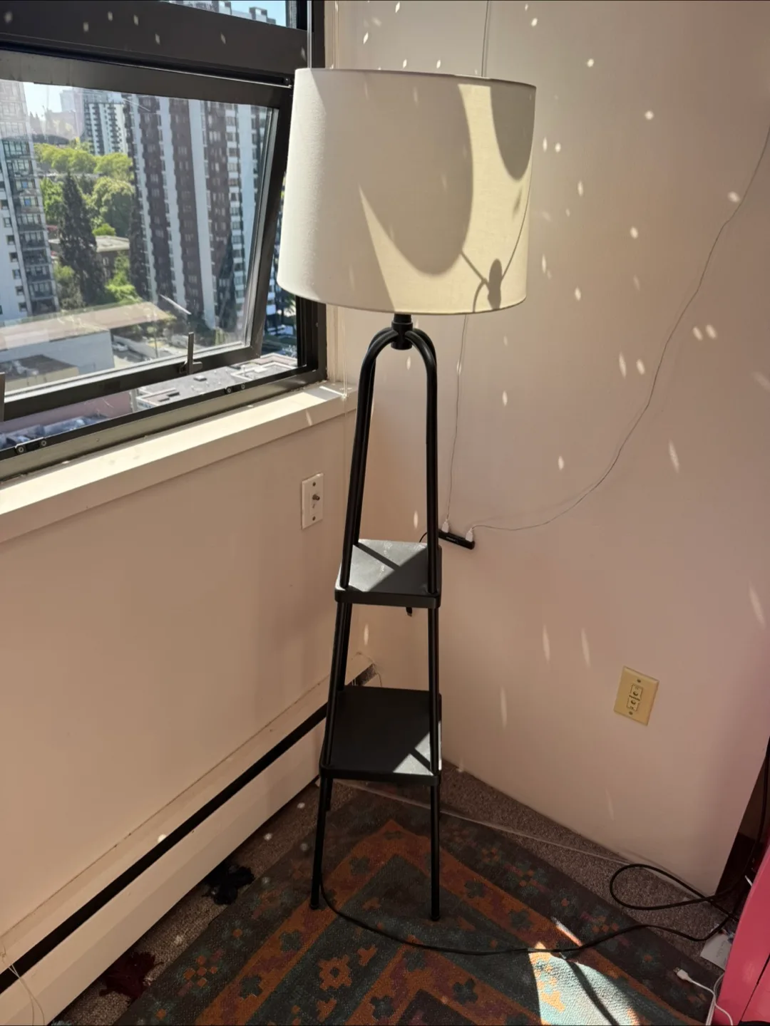 Black Floor Lamp with Shelves and Cream Shade thumbnail