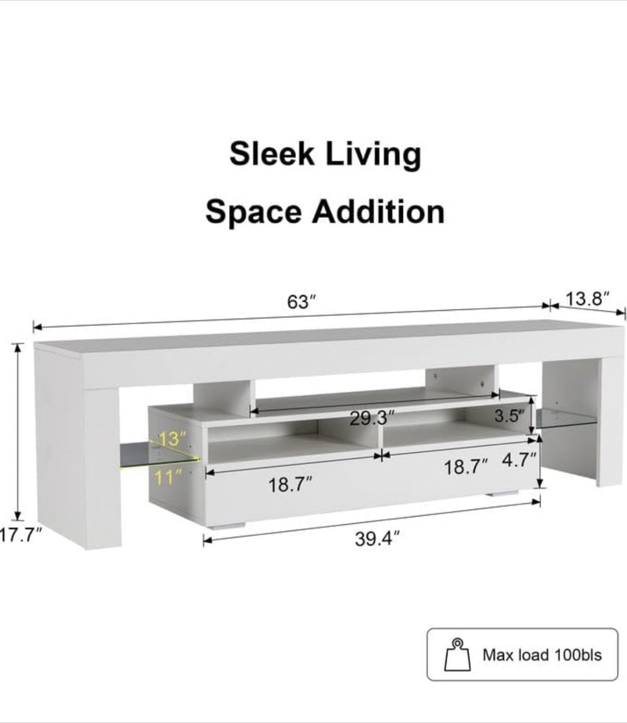 BRAND NEW / UNOPENED White TV Stand with LED Lights and Shelves - photo 2