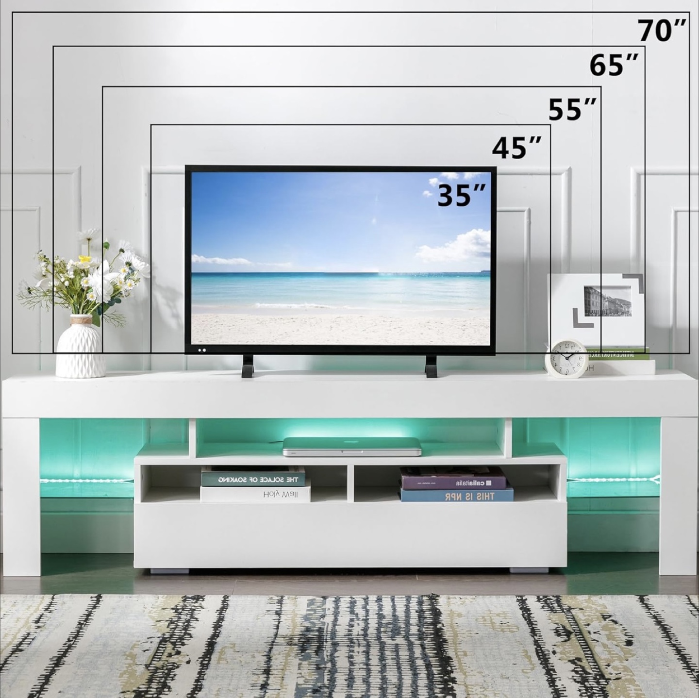 BRAND NEW / UNOPENED White TV Stand with LED Lights and Shelves - photo 3