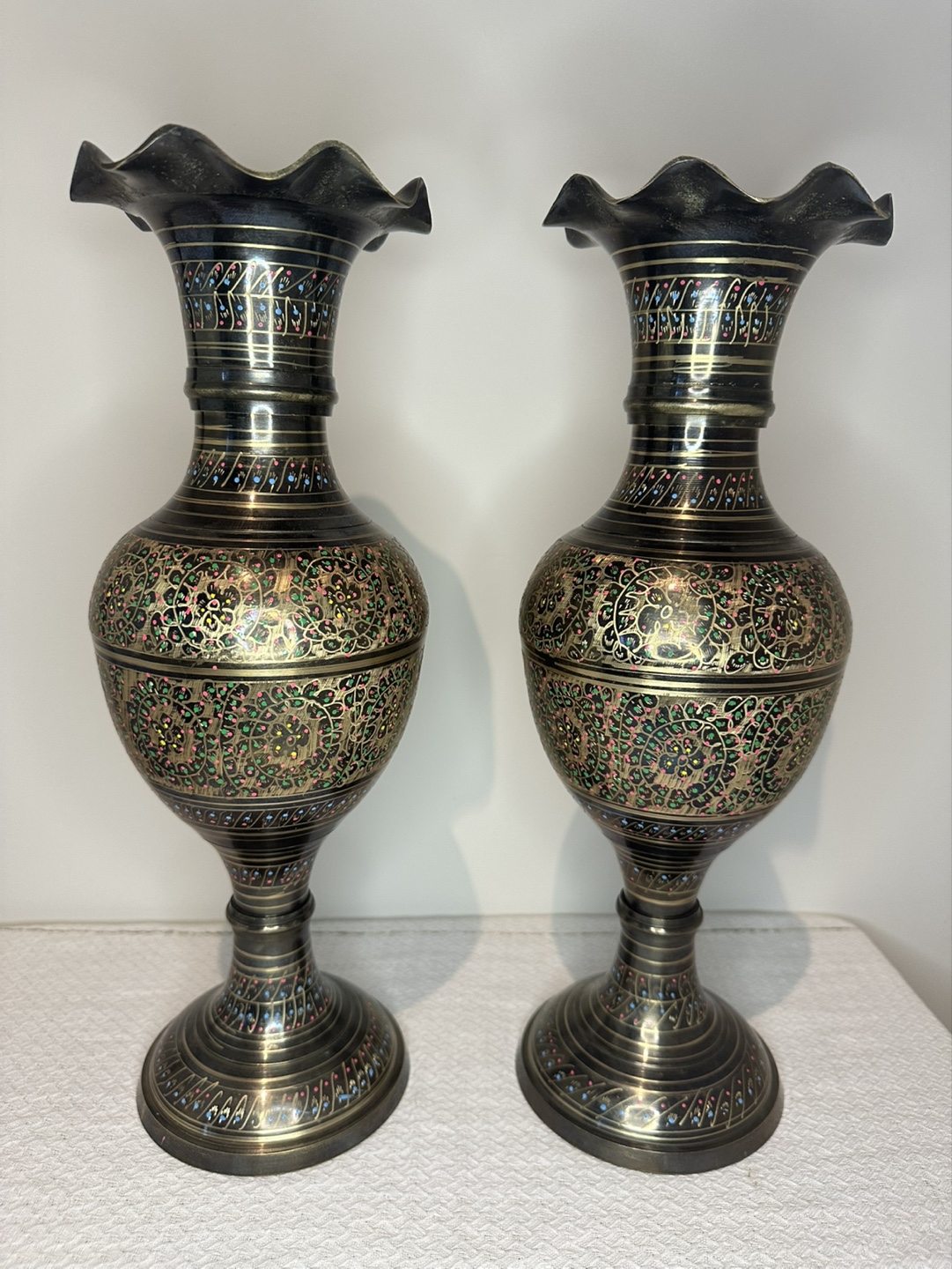 Pair of Vintage Brass Vases with Intricate Detail