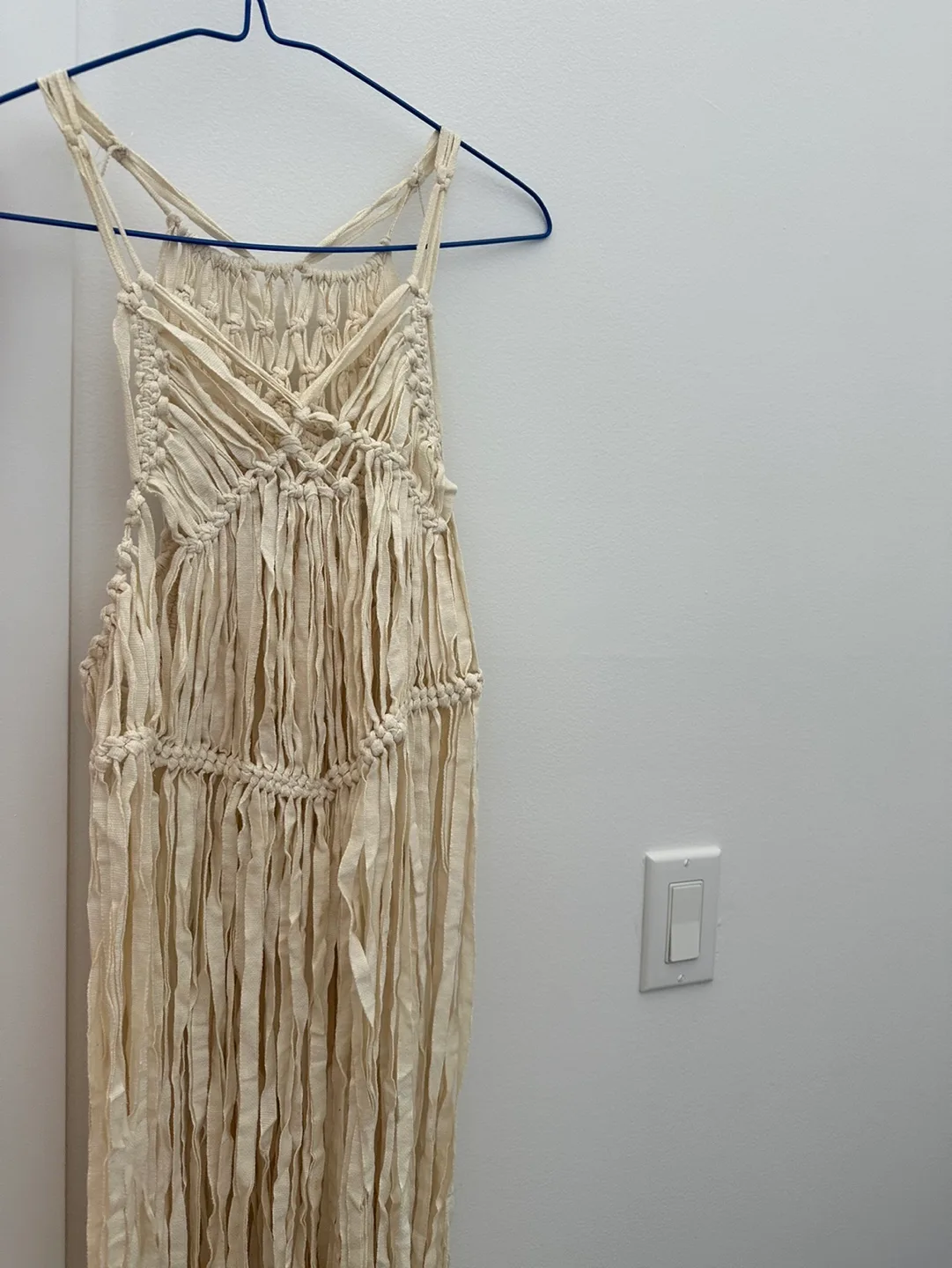 Cream Crochet Knitted Fringe Maxi Coverup image indicator(2)