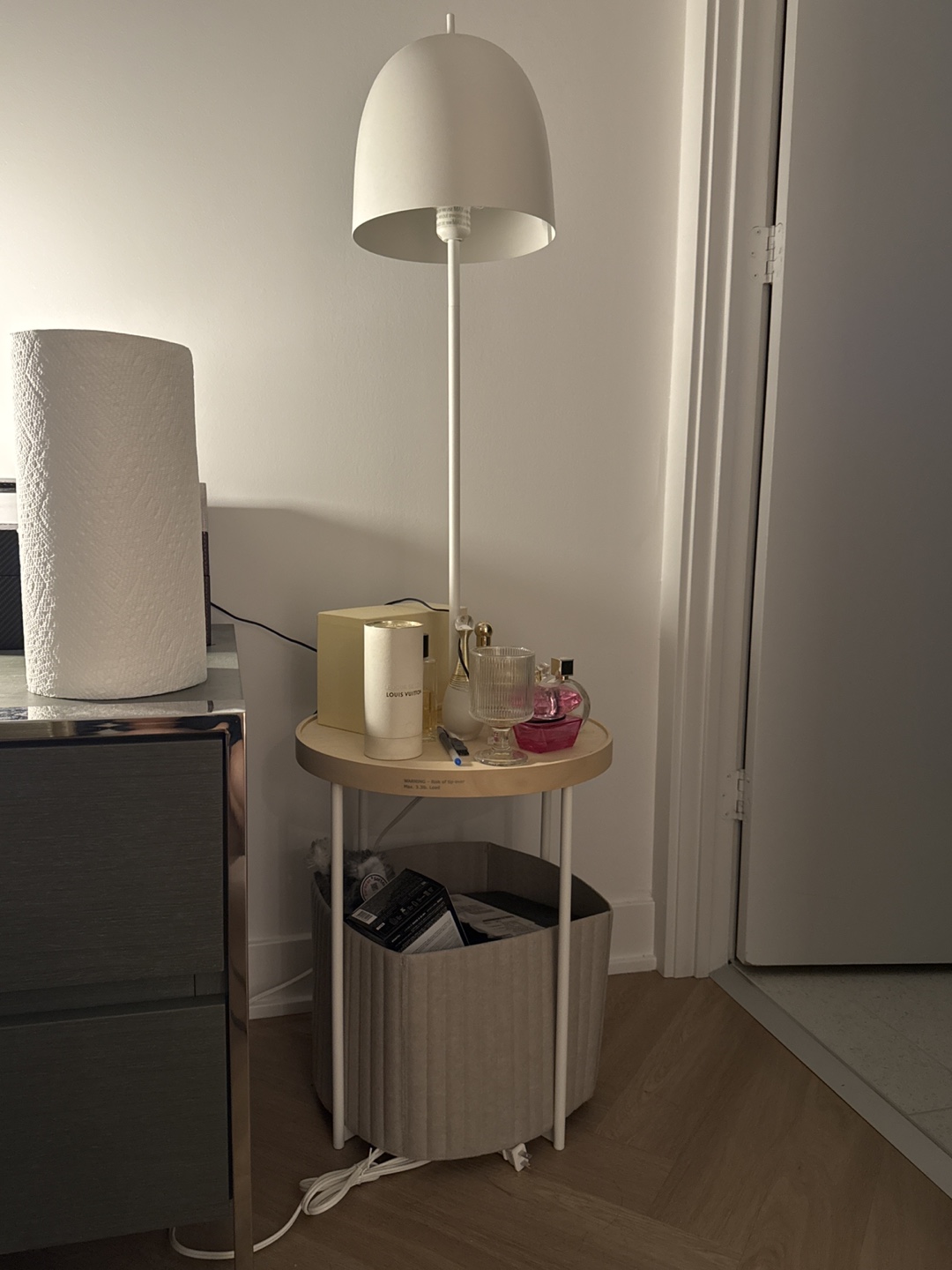 Modern White Floor Lamp with Round Side Table