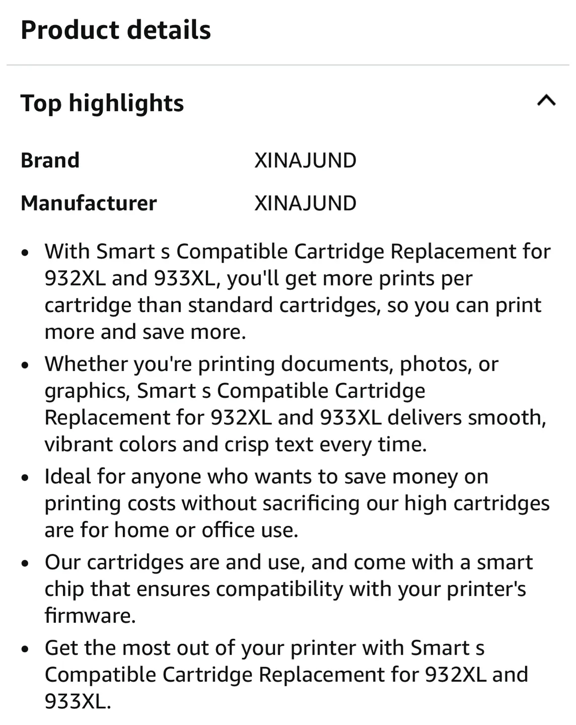 XINAJUND Smart Cartridge Replacement for 932XL 933XL Printers image indicator(4)