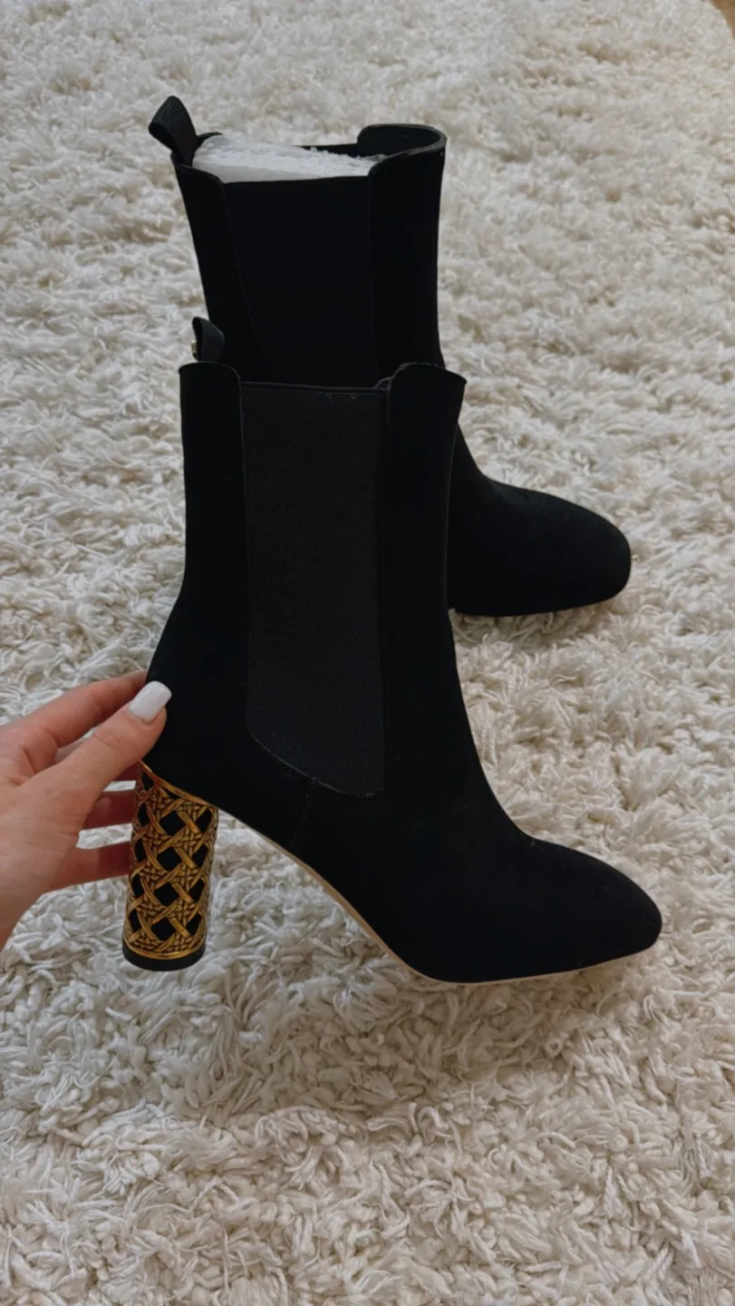Suede Ankle Boots with Gold Heeled Accent thumbnail