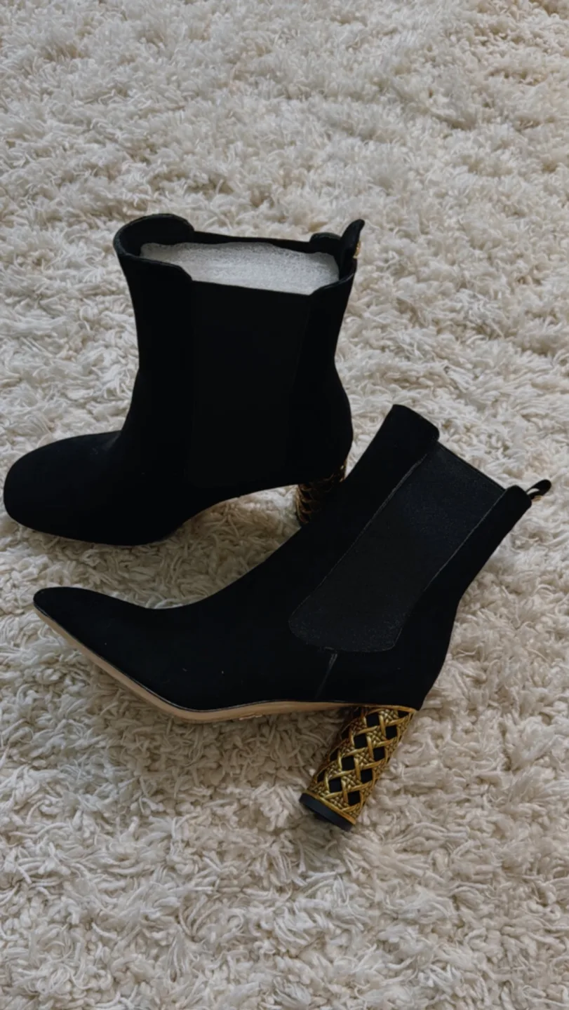 Suede Ankle Boots with Gold Heeled Accent image indicator(2)