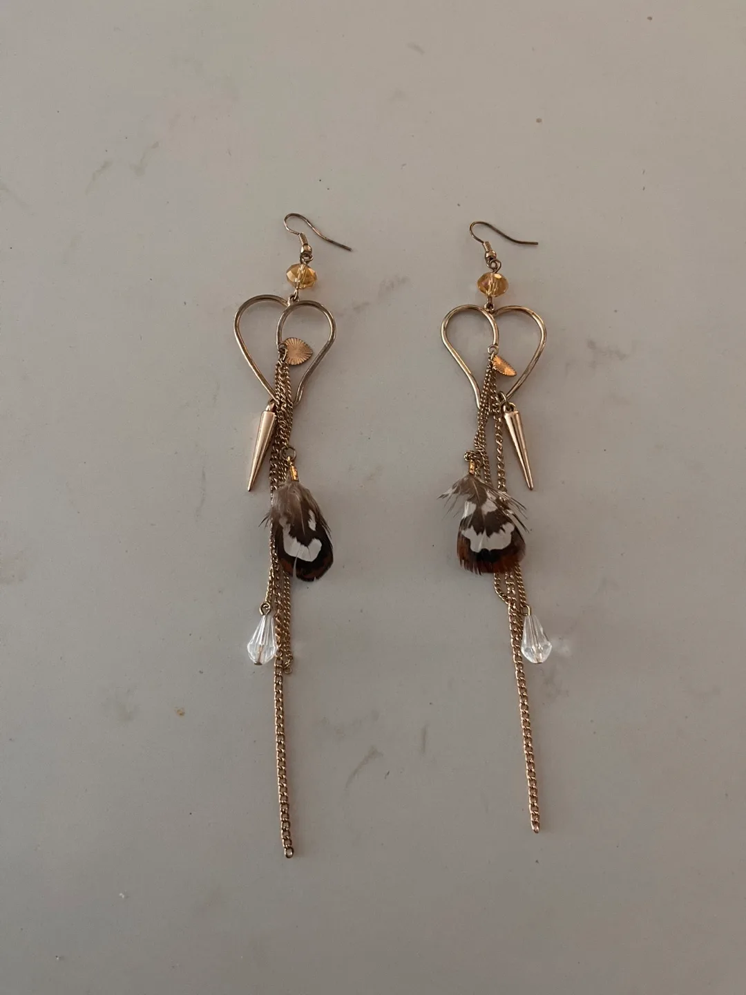GUESS Gold Tone Feather Dangle Earrings NEW thumbnail