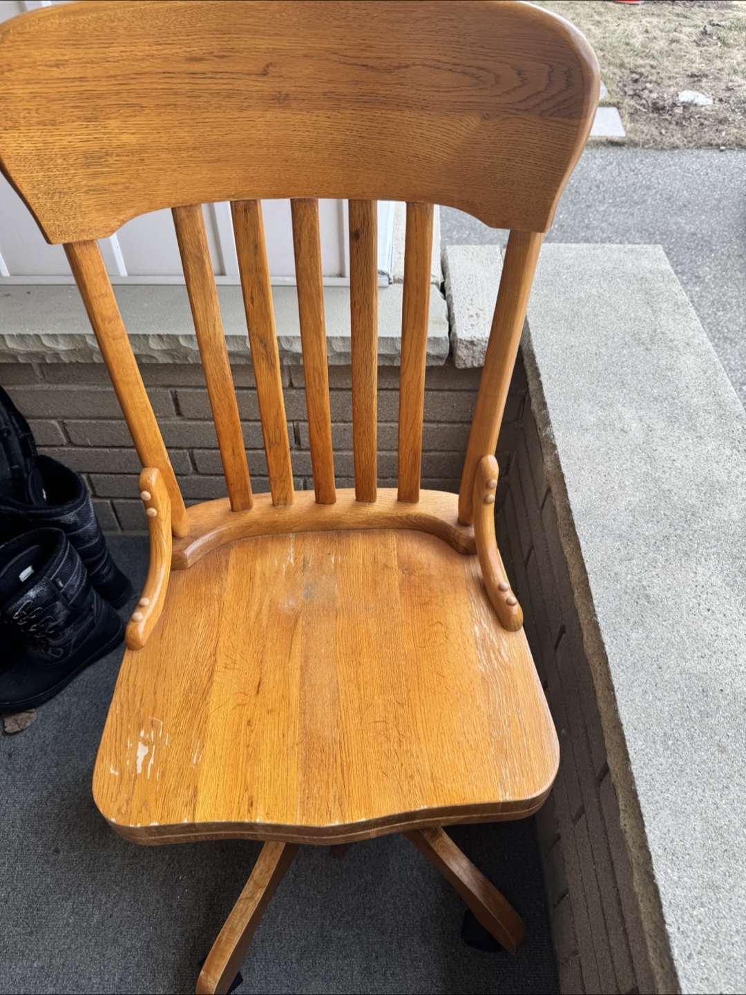 Vintage Wooden Swivel Office Chair