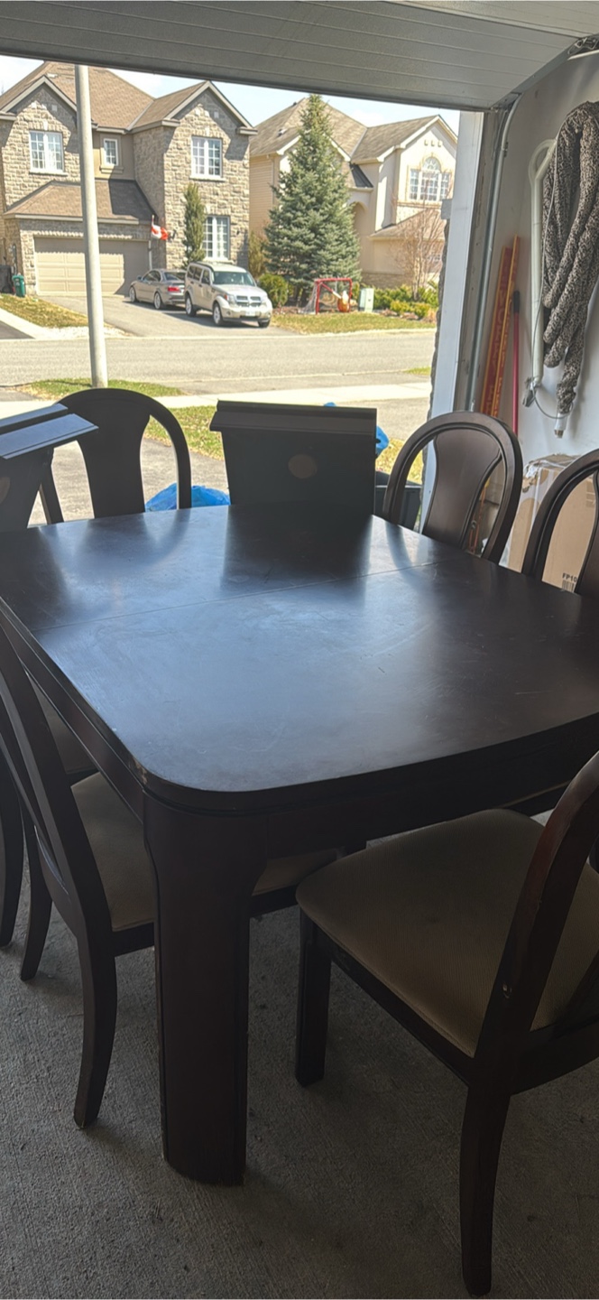 Dark Brown Wooden Dining Table Set with 6 Chairs