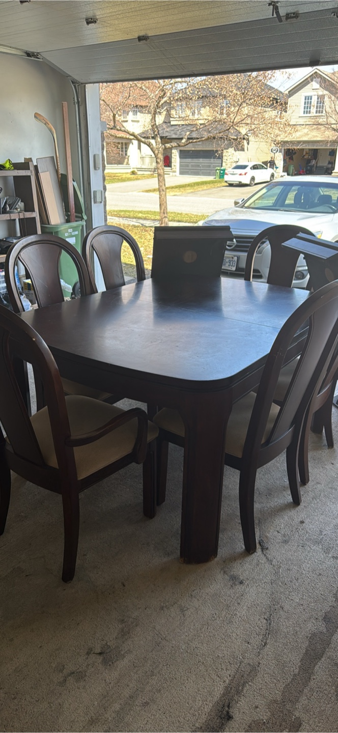 Dark Brown Wooden Dining Table Set with 6 Chairs - photo 2